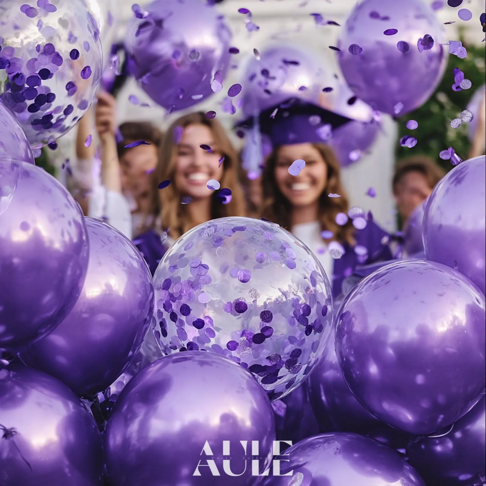 AULE Palloncini Viola Metallizzati con Coriandoli, 42 Pezzi, 30cm - immagine 4