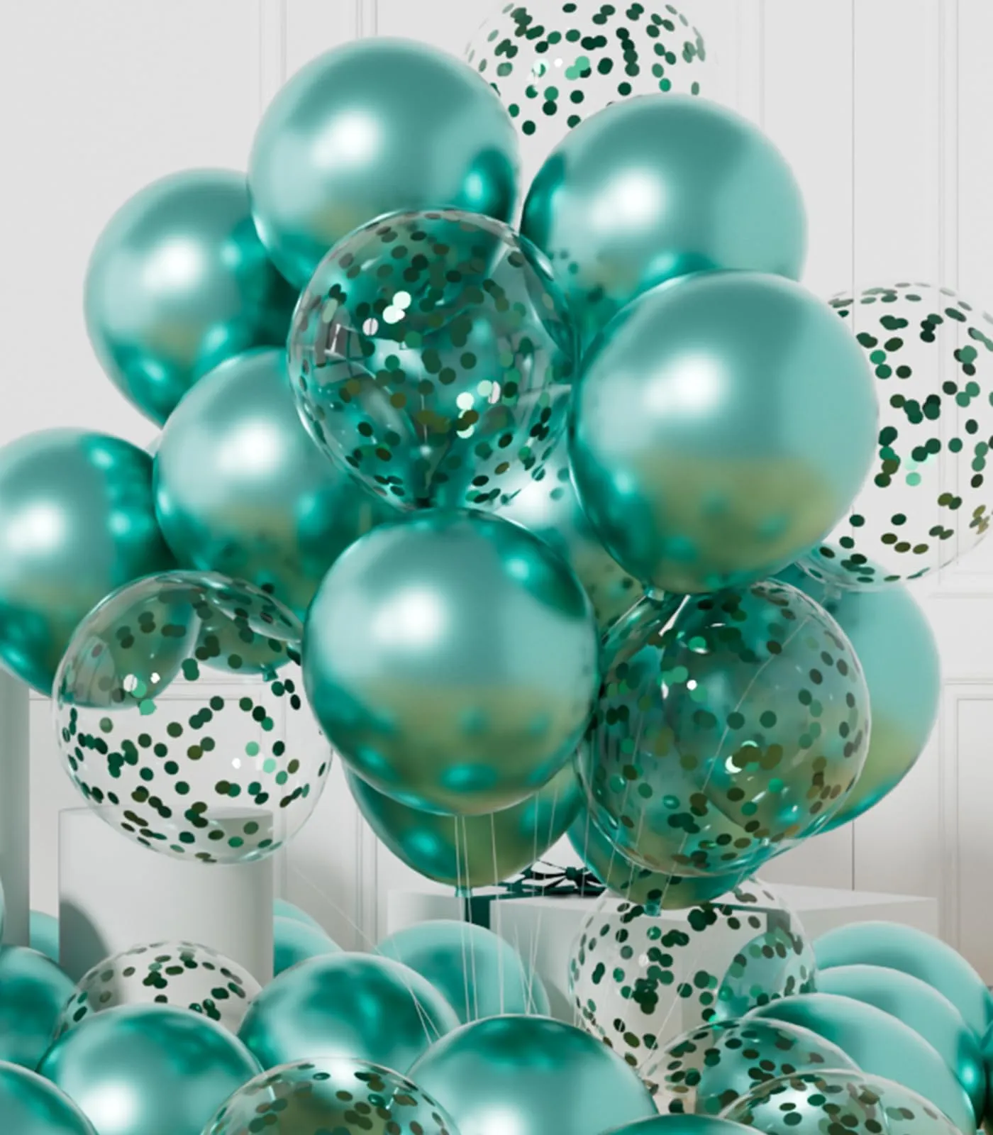 AULE Palloncini Metallizzati Verde Acqua e Turchese con Coriandoli, 42 Pezzi, 30cm - immagine 1