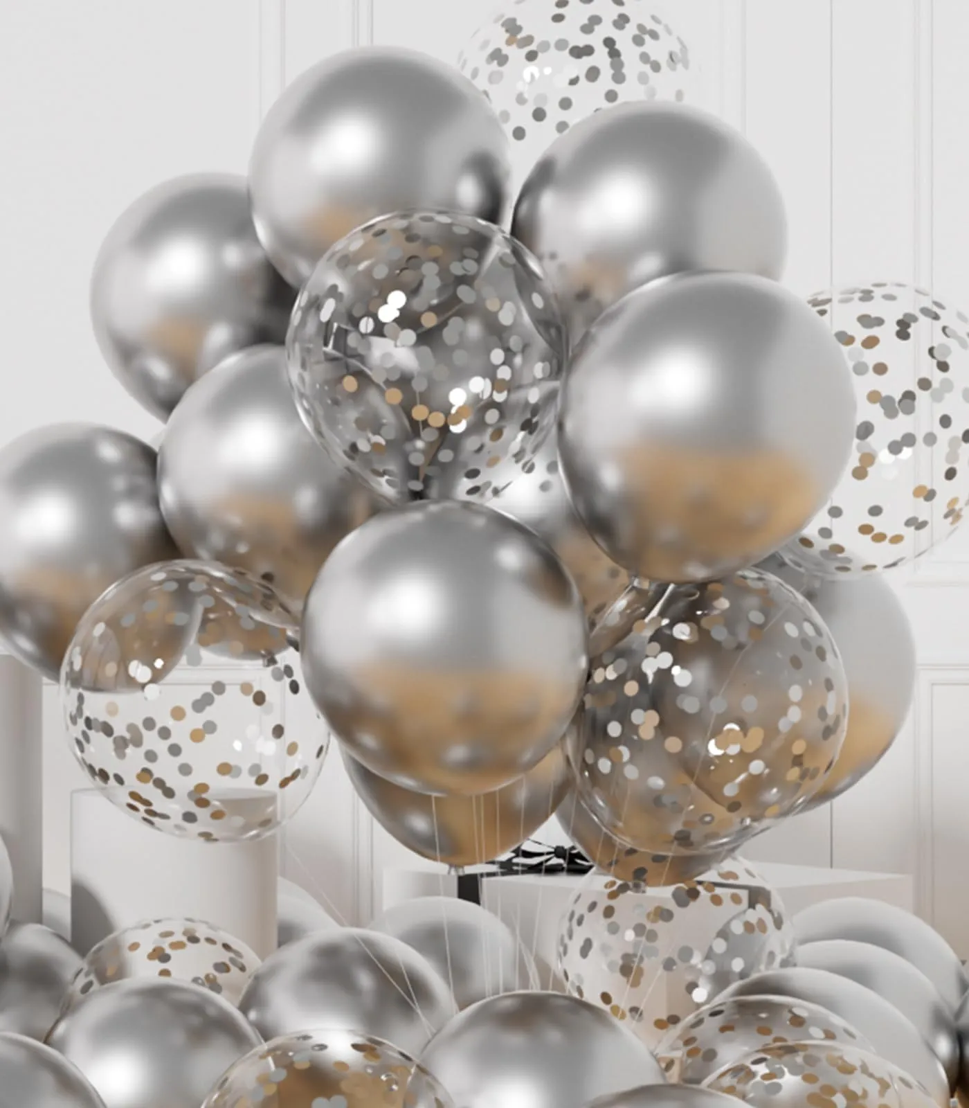 AULE Palloncini Argento Metallizzati con Coriandoli, 42 Pezzi, 30cm - immagine 1