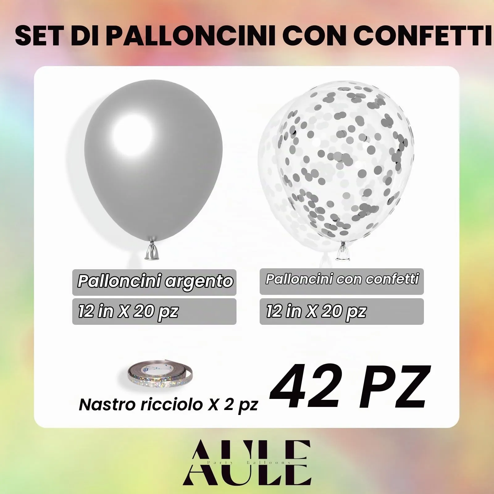 AULE Palloncini Argento Metallizzati con Coriandoli, 42 Pezzi, 30cm - immagine 3