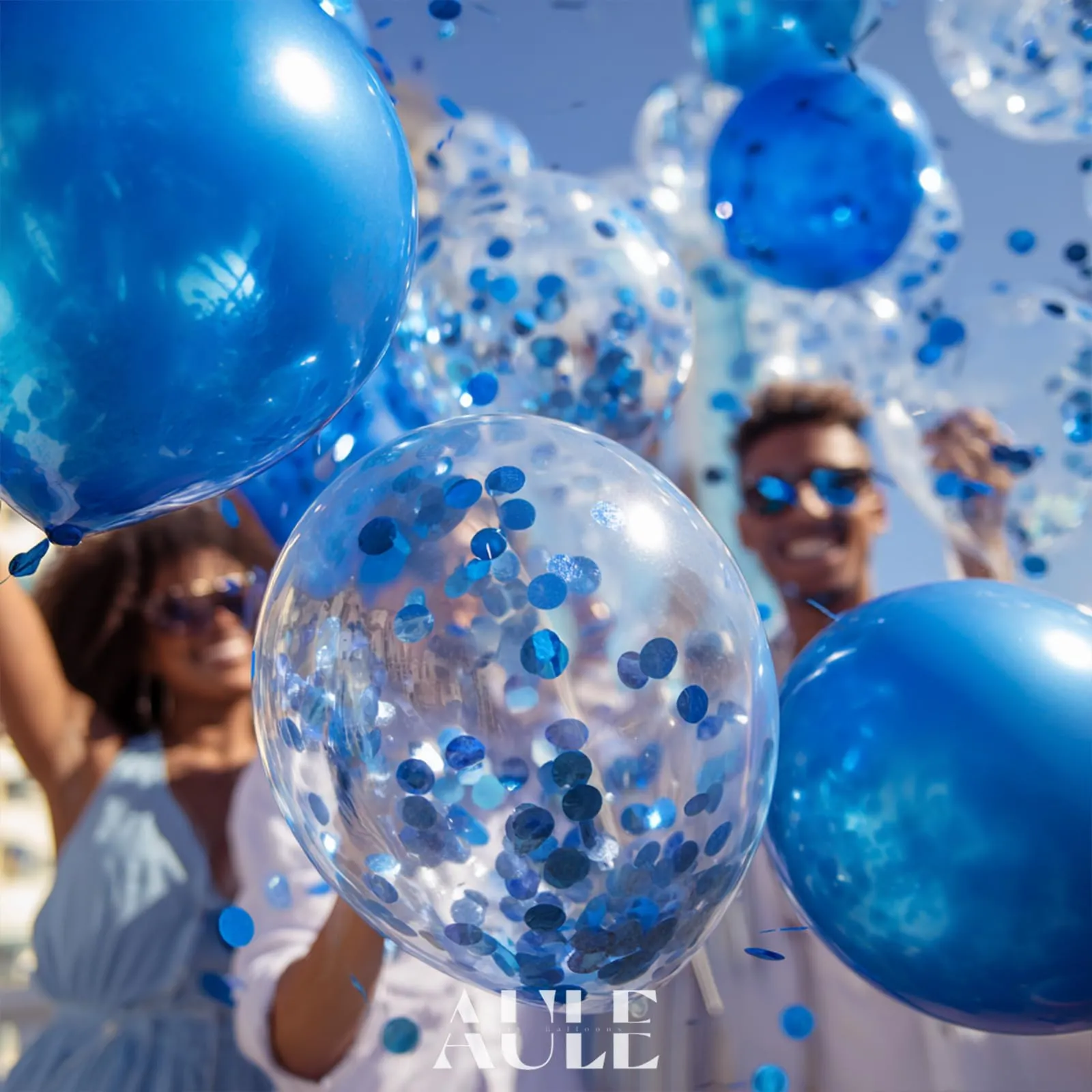 AULE Palloncini Blu Metallizzati con Coriandoli, 42 Pezzi, 30cm - immagine 2