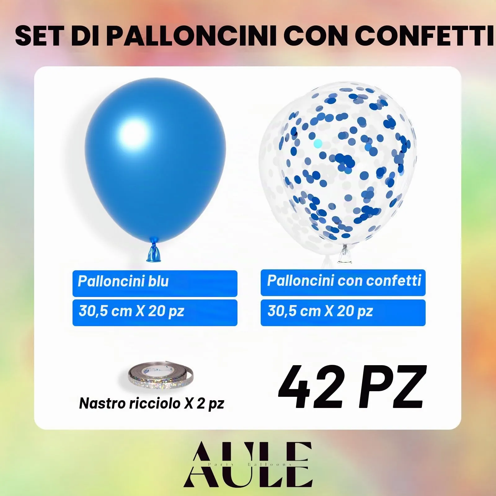AULE Palloncini Blu Metallizzati con Coriandoli, 42 Pezzi, 30cm - immagine 3
