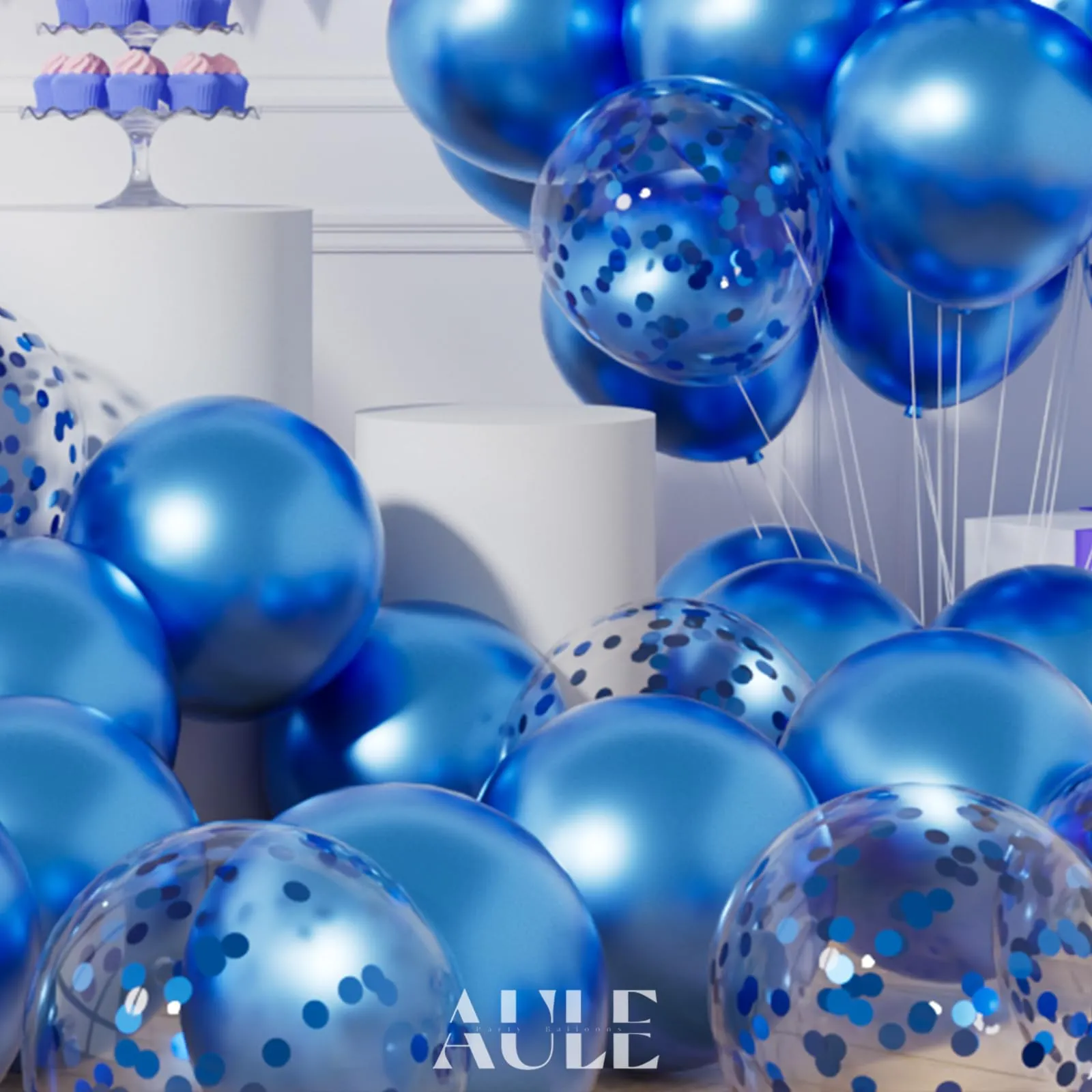 AULE Palloncini Blu Metallizzati con Coriandoli, 42 Pezzi, 30cm - immagine 6