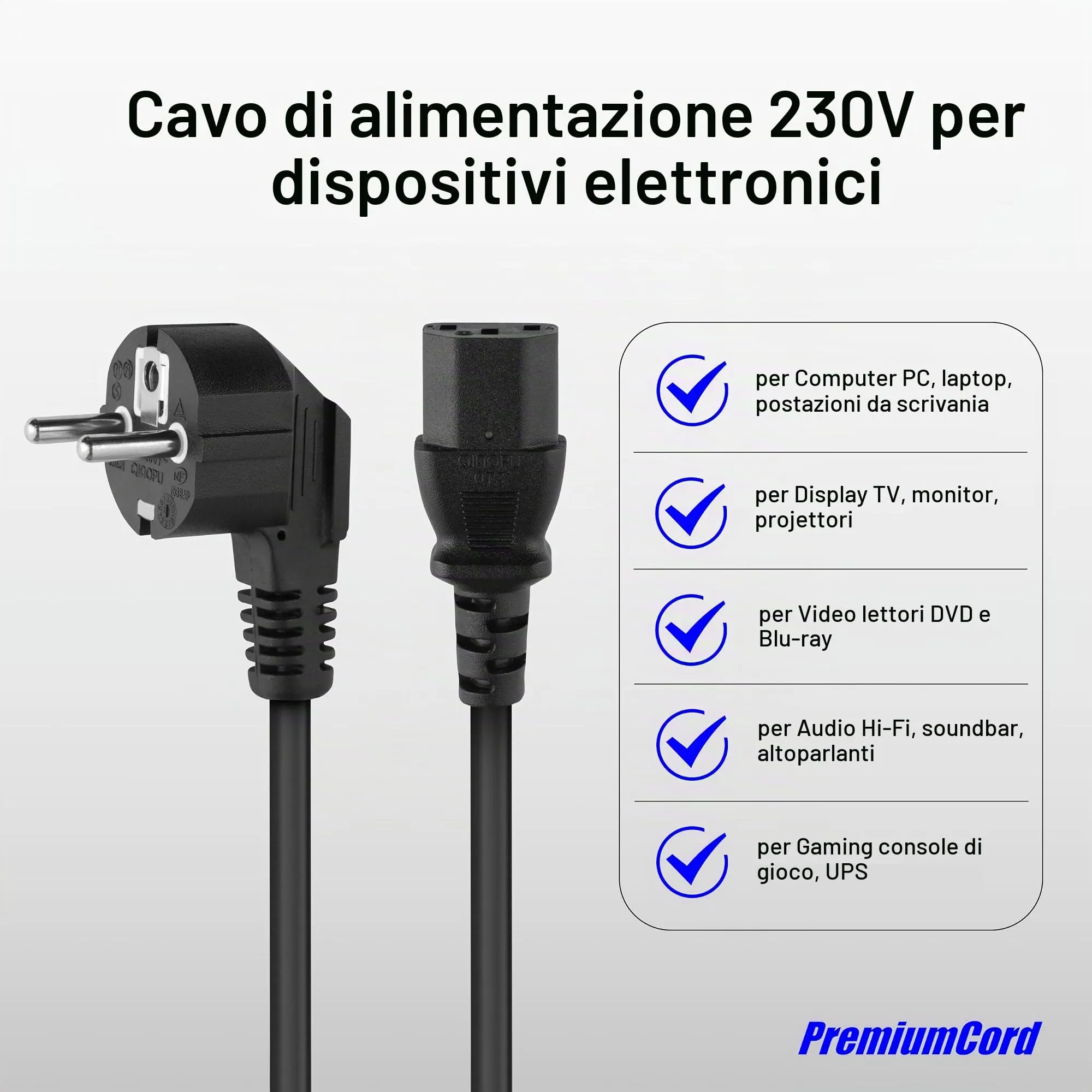 PremiumCord Cavo di Alimentazione 230V C13 IEC 320, 0,5 m, Nero - immagine 4