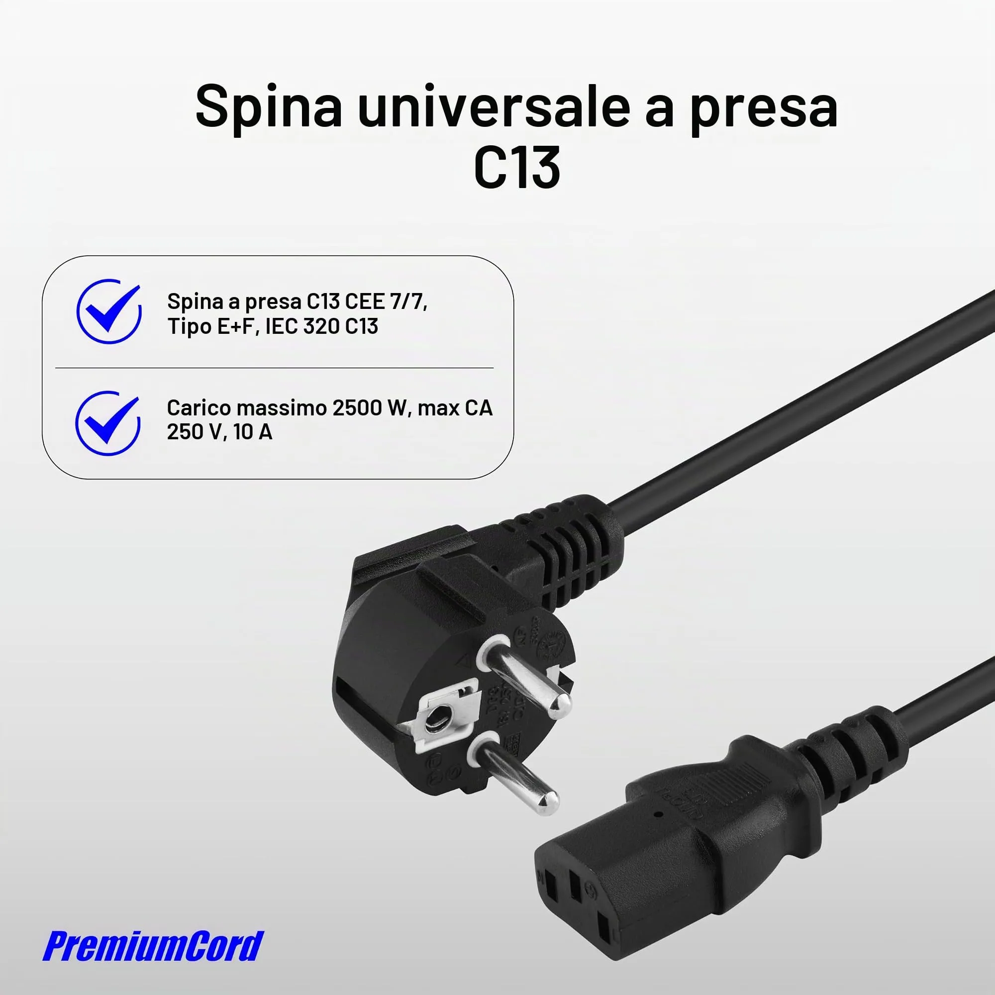 PremiumCord Cavo di Alimentazione 230V C13 IEC 320, 0,5 m, Nero - immagine 5