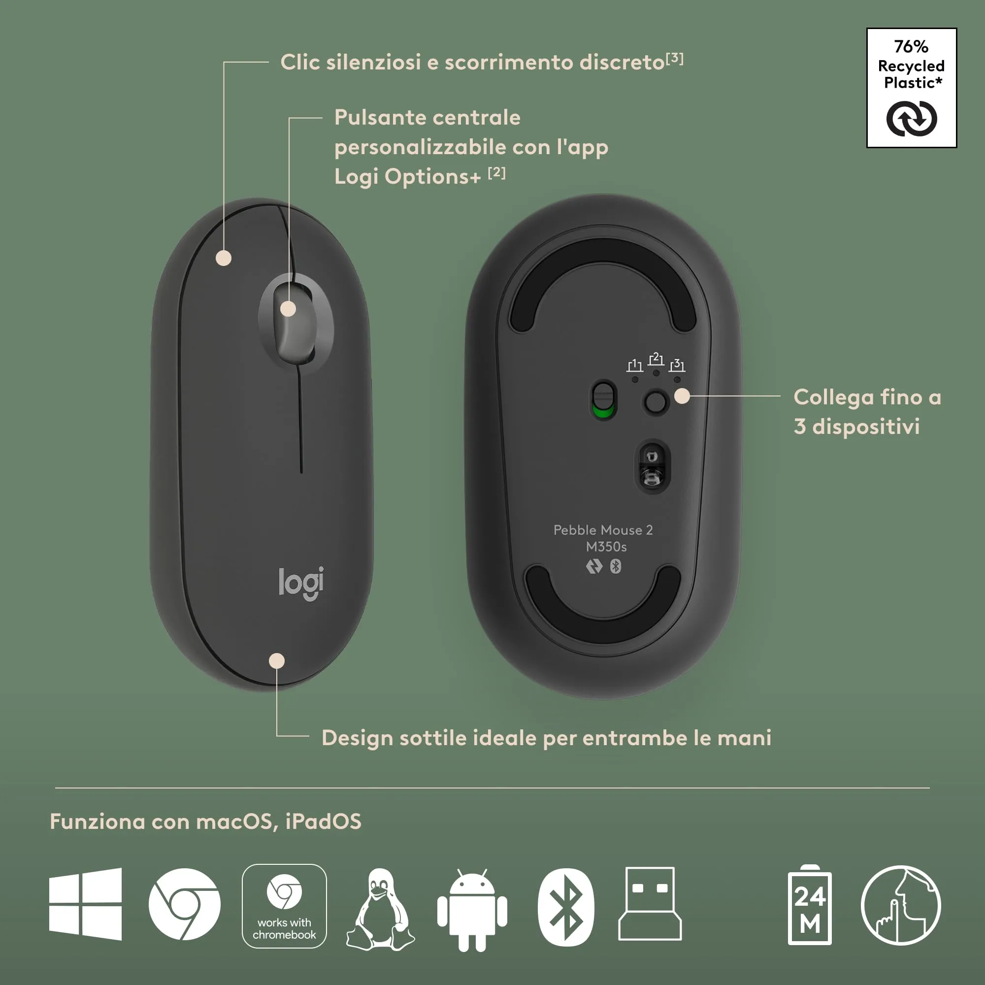Logitech Pebble 2 Combo Tastiera e Mouse Wireless, ITA QWERTY - immagine 8