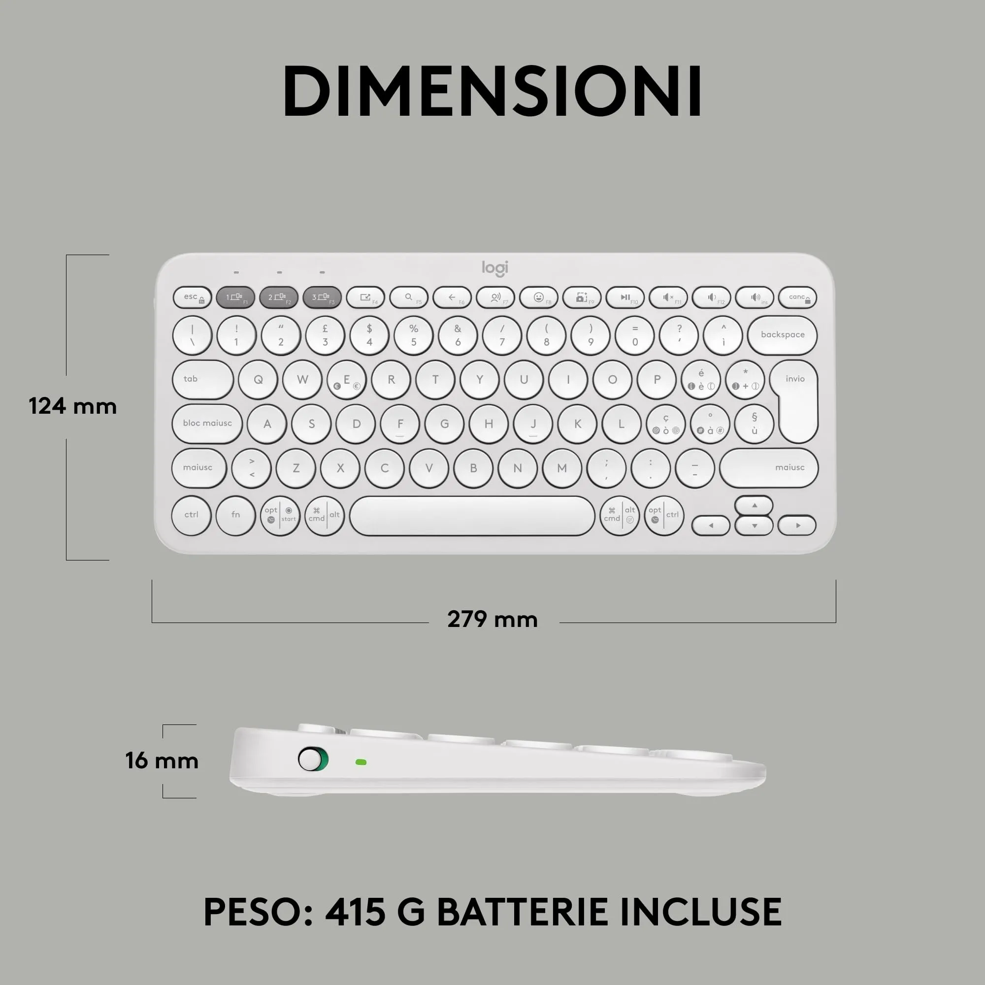 Logitech Pebble Keys 2 K380s Wireless Bluetooth Keyboard, ITA QWERTY - immagine 10