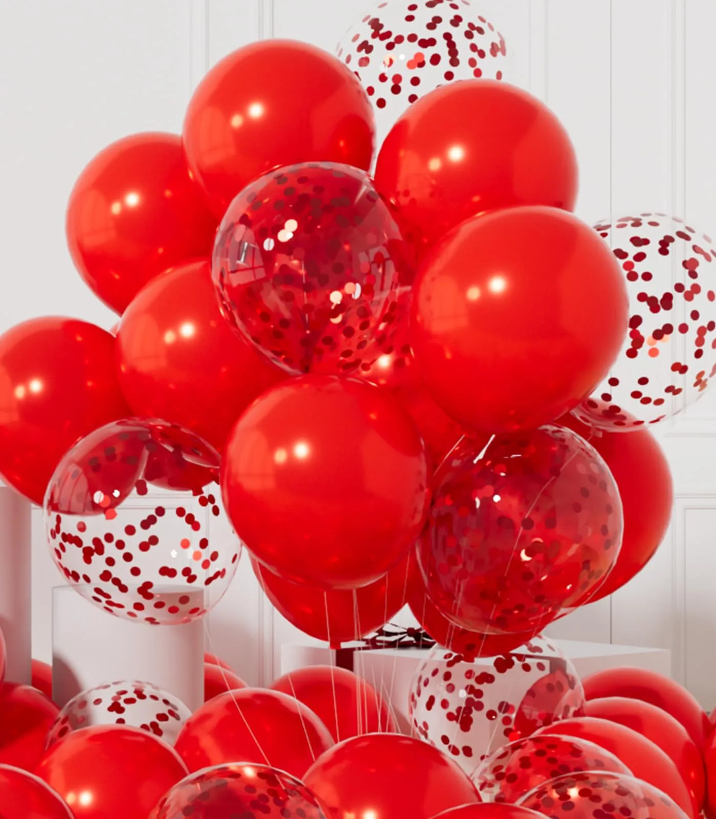 AULE Palloncini Rossi Metallizzati con Coriandoli, 42 Pezzi, 30cm - immagine 1