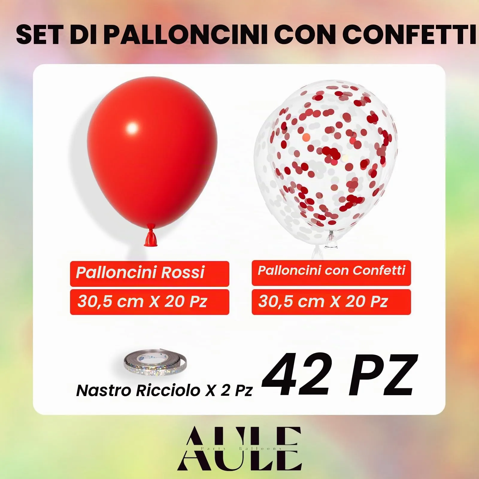 AULE Palloncini Rossi Metallizzati con Coriandoli, 42 Pezzi, 30cm - immagine 3