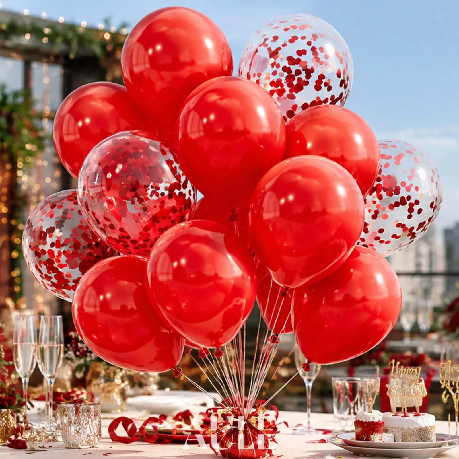 AULE Palloncini Rossi Metallizzati con Coriandoli, 42 Pezzi, 30cm - immagine 5