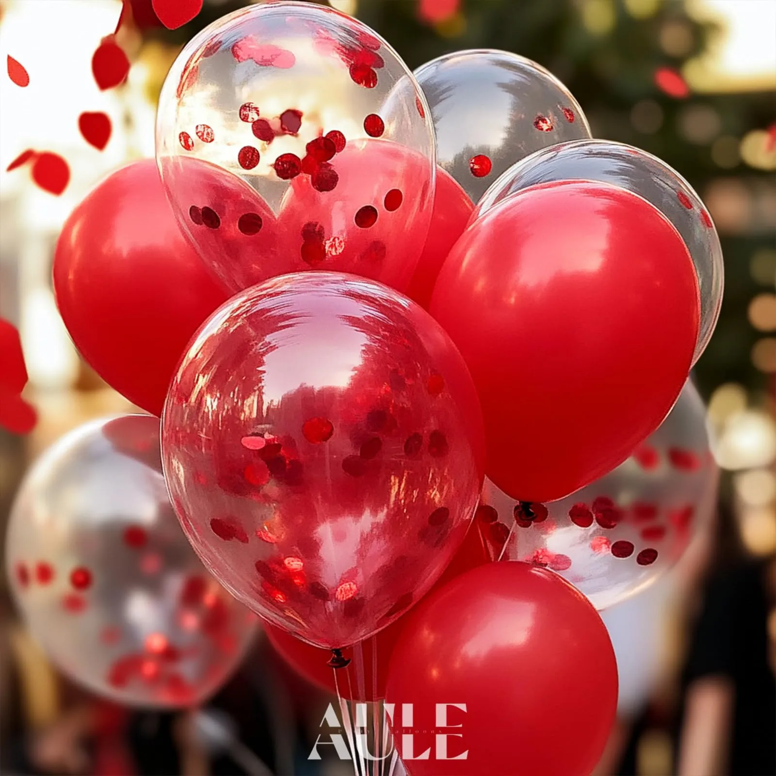 AULE Palloncini Rossi Metallizzati con Coriandoli, 42 Pezzi, 30cm - immagine 6