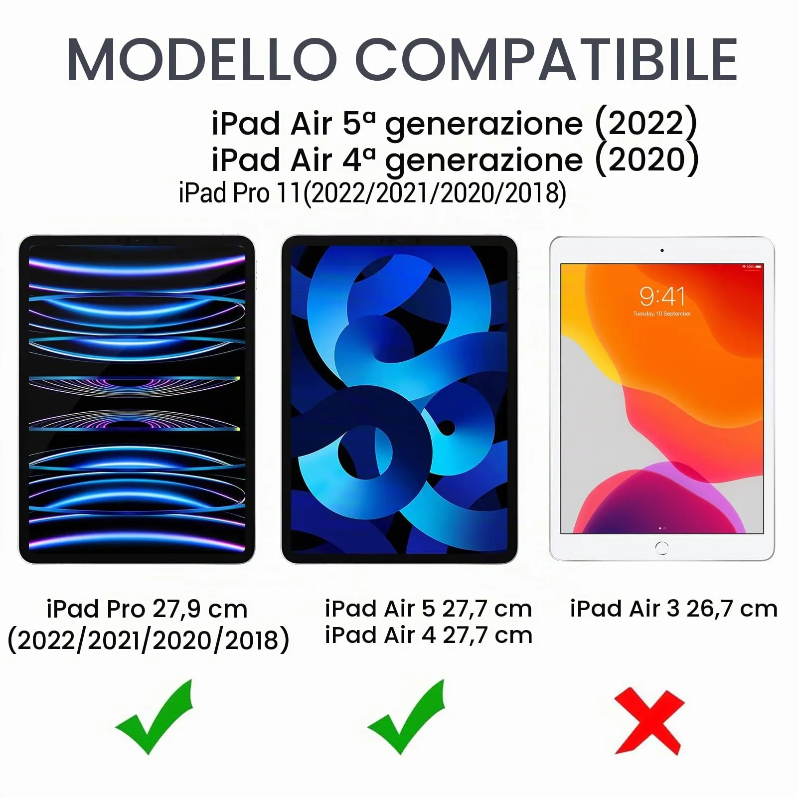Gerutek Pellicola Protettiva in Vetro Temperato per iPad Air 5/Air 4 10.9'' e iPad Pro 11, 2 Pezzi - immagine 2