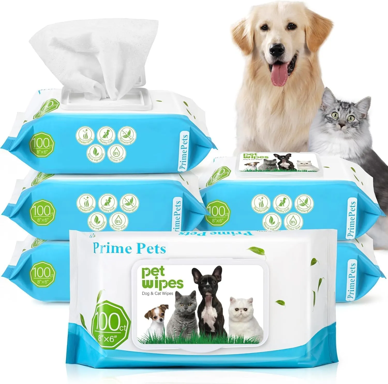 PrimePets Salviette Cane e Gatti Delicate, 6x100 Pezzi - immagine 1
