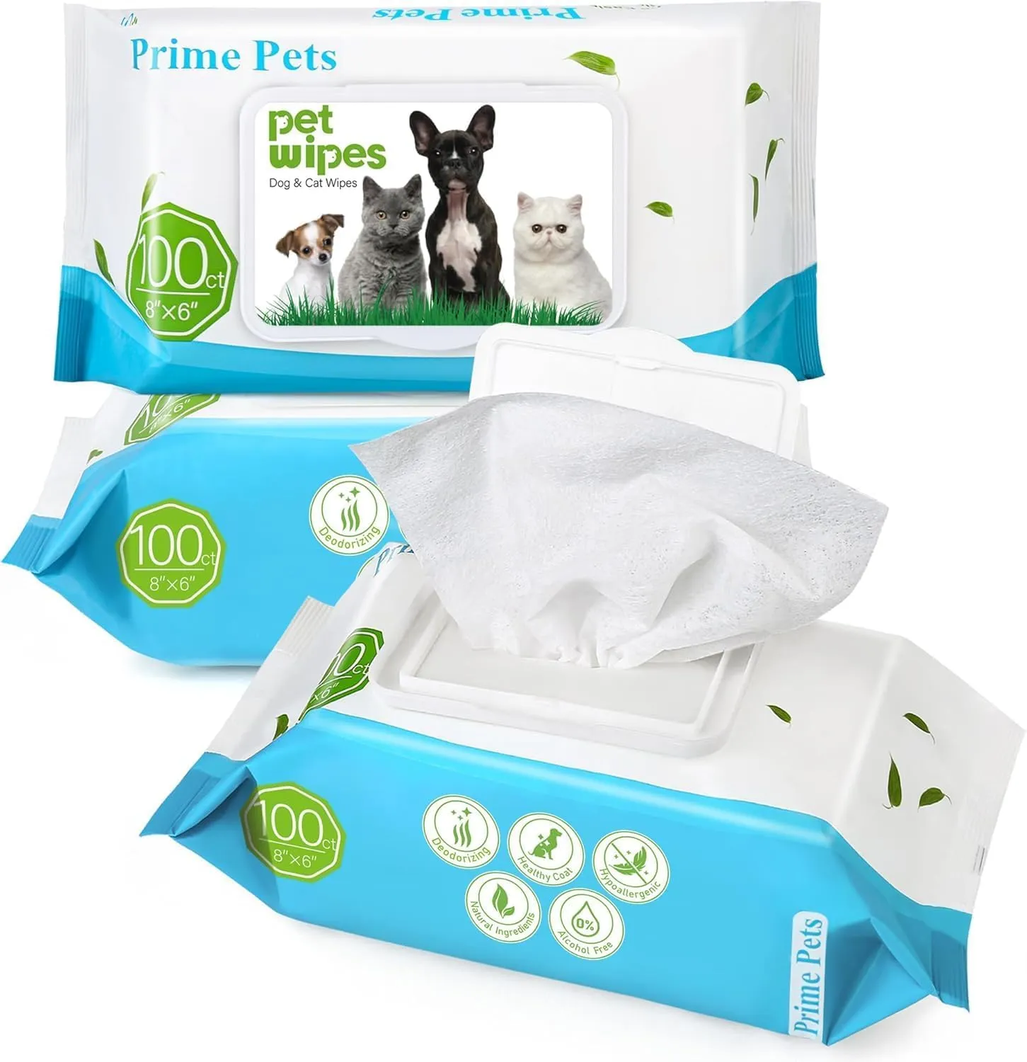 PrimePets Salviette per Cani e Gatti Delicate, 3x100 Pezzi - immagine 1