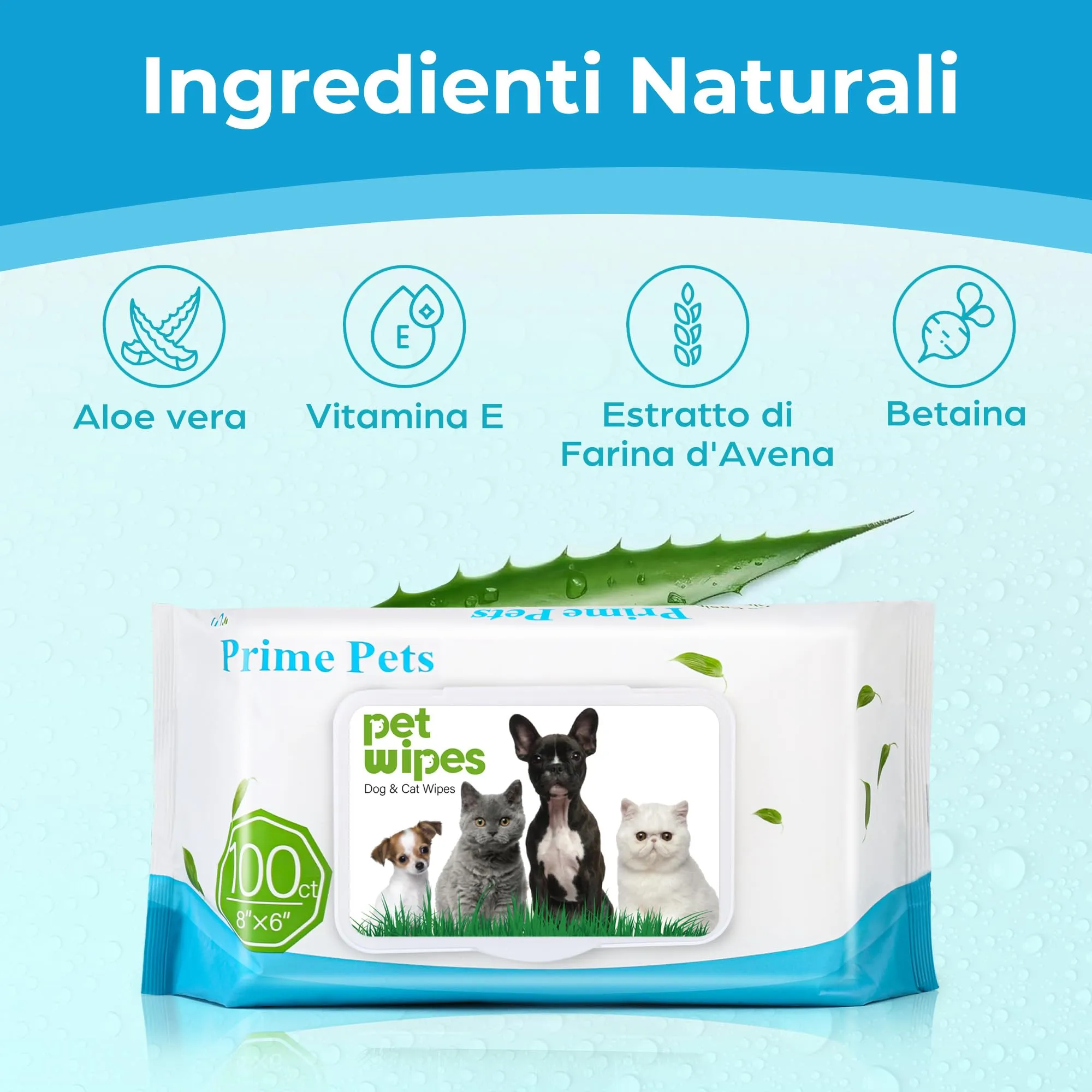 PrimePets Salviette per Cani e Gatti Delicate, 3x100 Pezzi - immagine 3