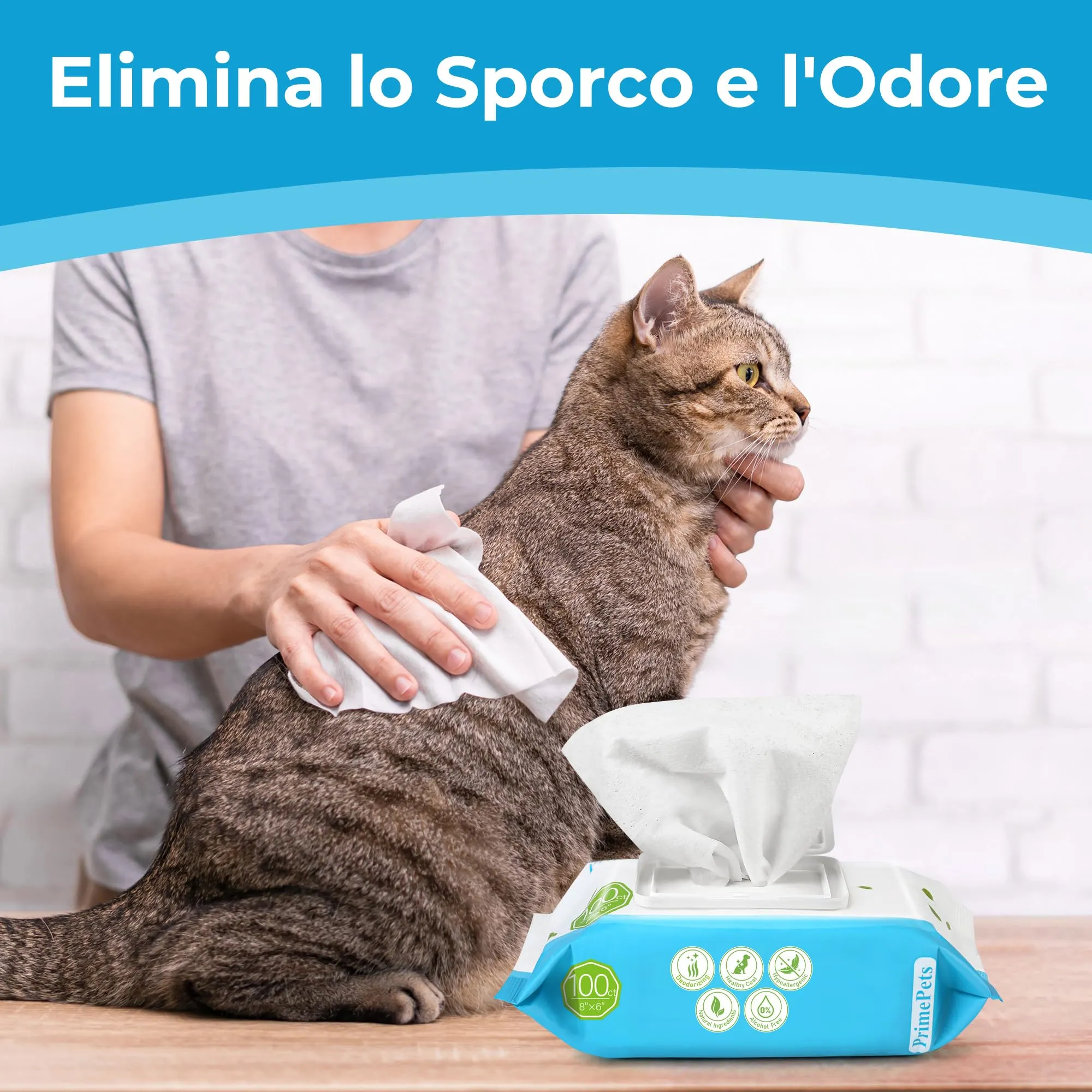 PrimePets Salviette per Cani e Gatti Delicate, 3x100 Pezzi - immagine 7