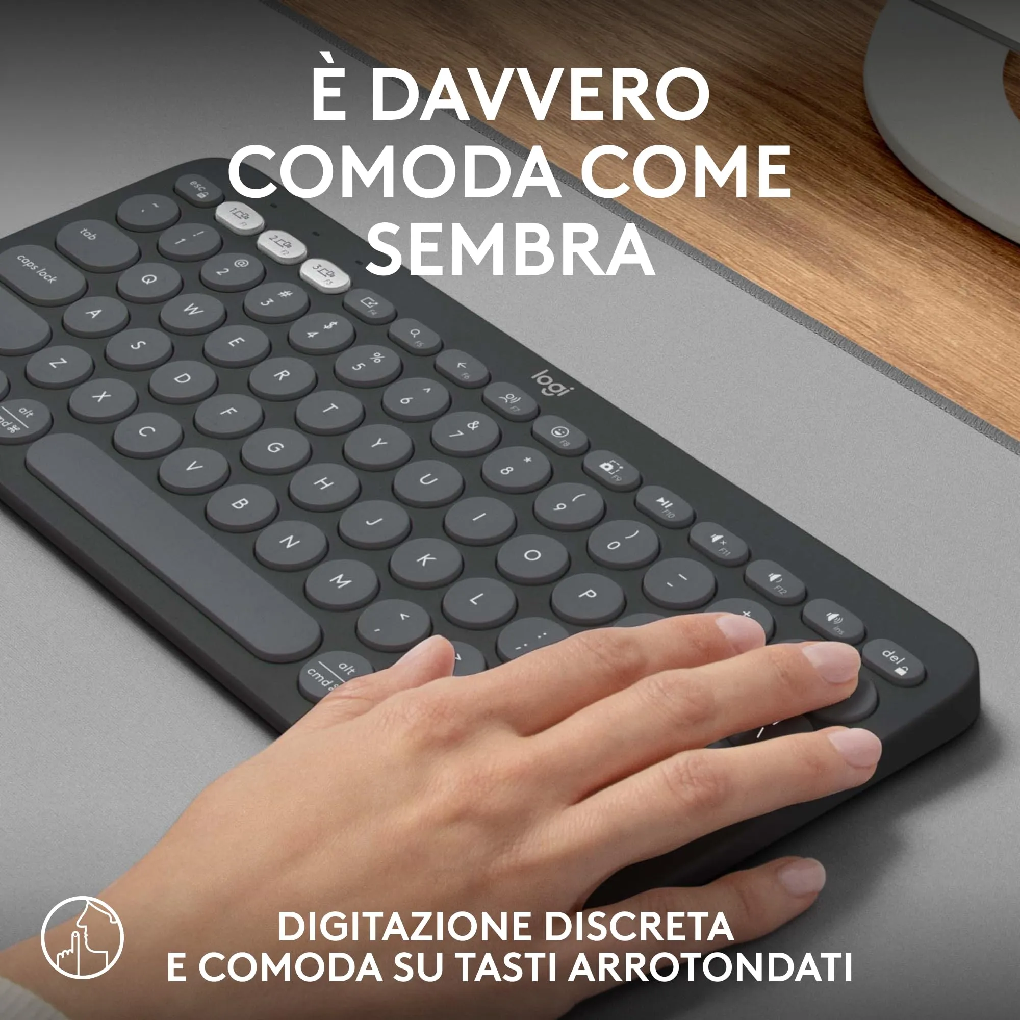 Logitech Pebble Keys 2 K380s Bluetooth Keyboard, ITA QWERTY, Grafite - immagine 6