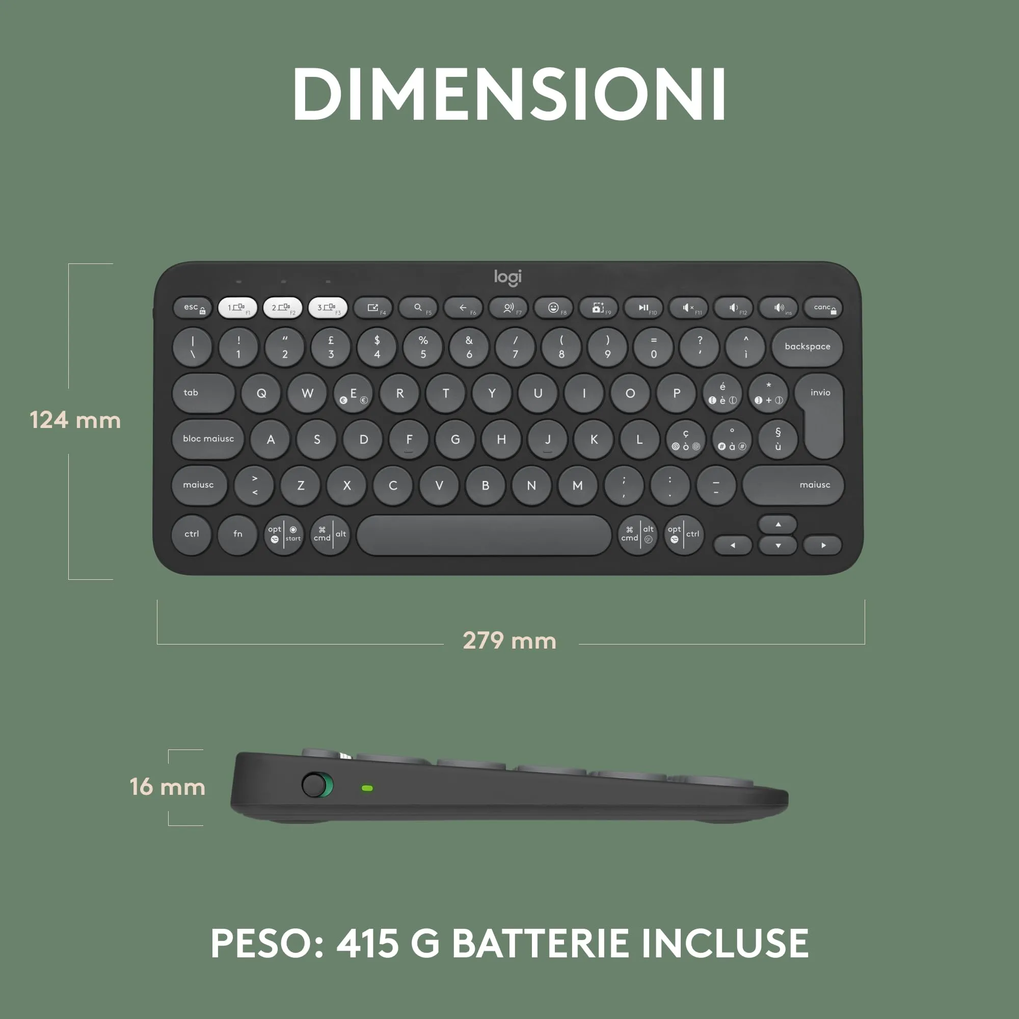 Logitech Pebble Keys 2 K380s Bluetooth Keyboard, ITA QWERTY, Grafite - immagine 10