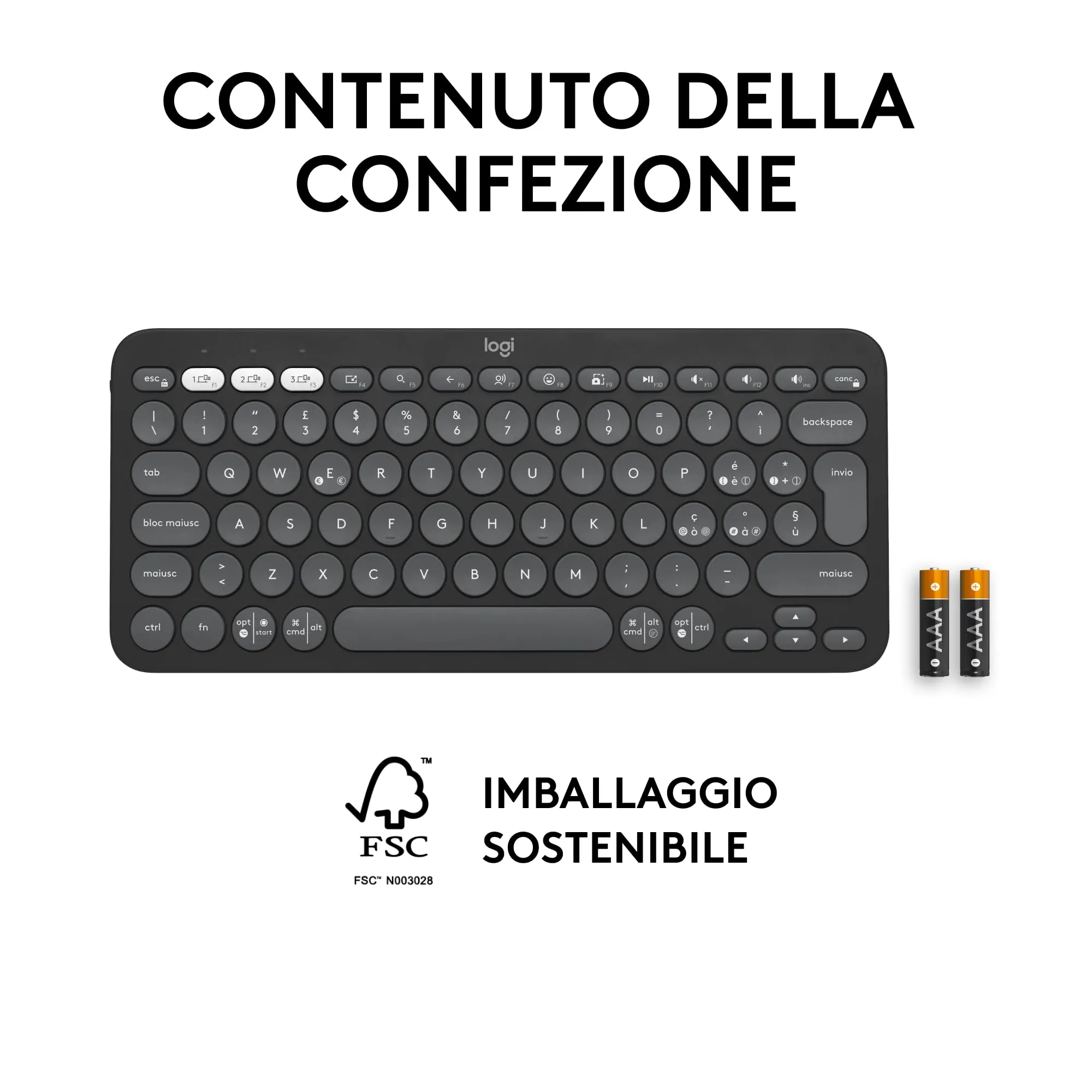 Logitech Pebble Keys 2 K380s Bluetooth Keyboard, ITA QWERTY, Grafite - immagine 11