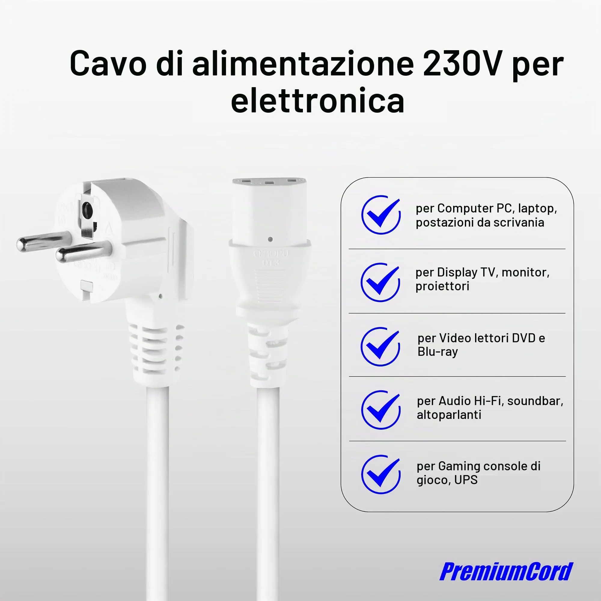 PremiumCord Cavo di Alimentazione 230V C13 IEC 320, 3 m, Bianco - immagine 4