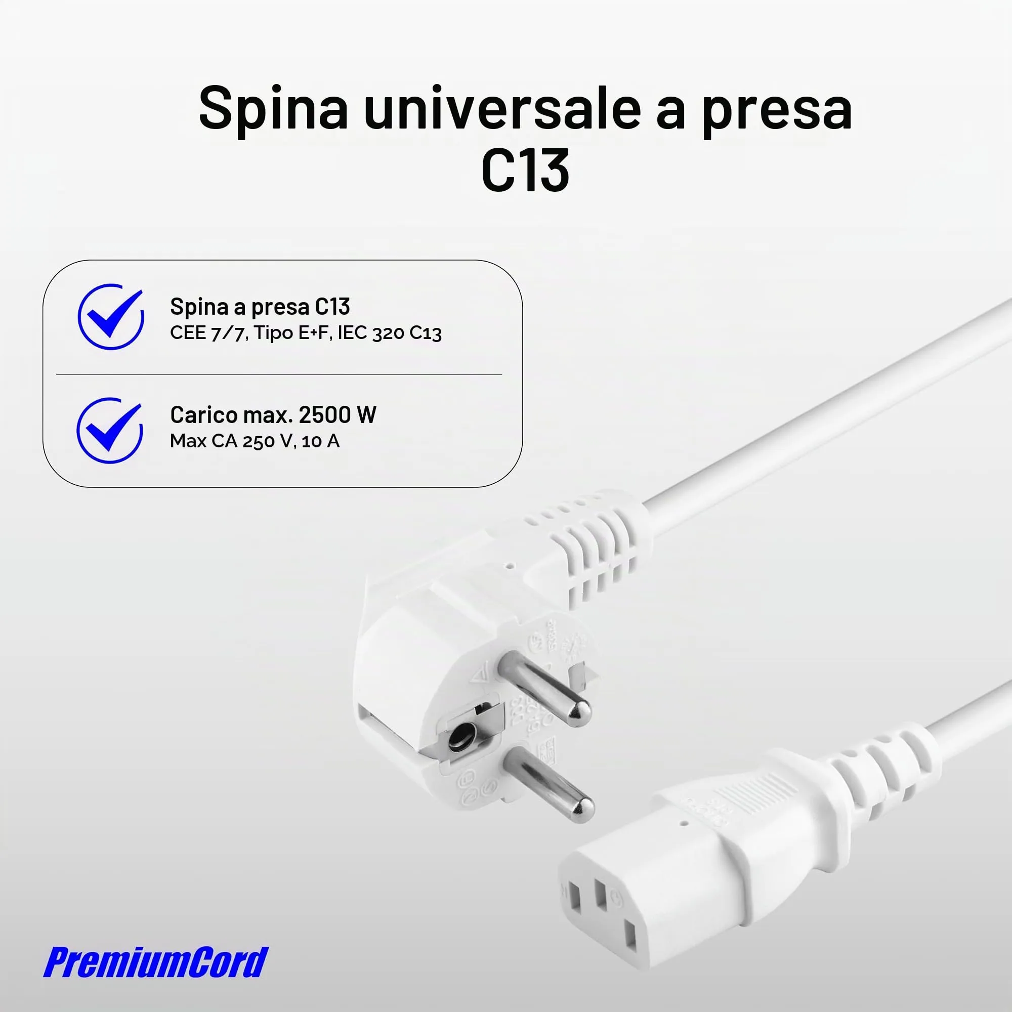 PremiumCord Cavo di Alimentazione 230V C13 IEC 320, 3 m, Bianco - immagine 5
