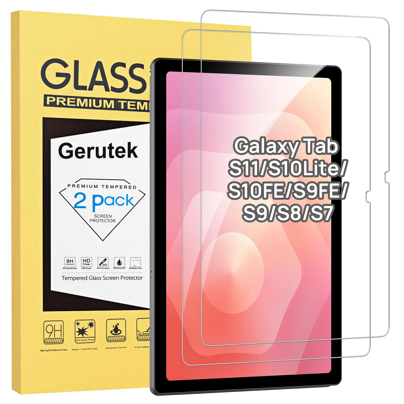 Gerutek Pellicola Protettiva in Vetro Temperato per Samsung Galaxy Tab S11/S10 Lite/S10 FE/S9 FE/S9/S8/S7, 2 Pezzi - immagine 1