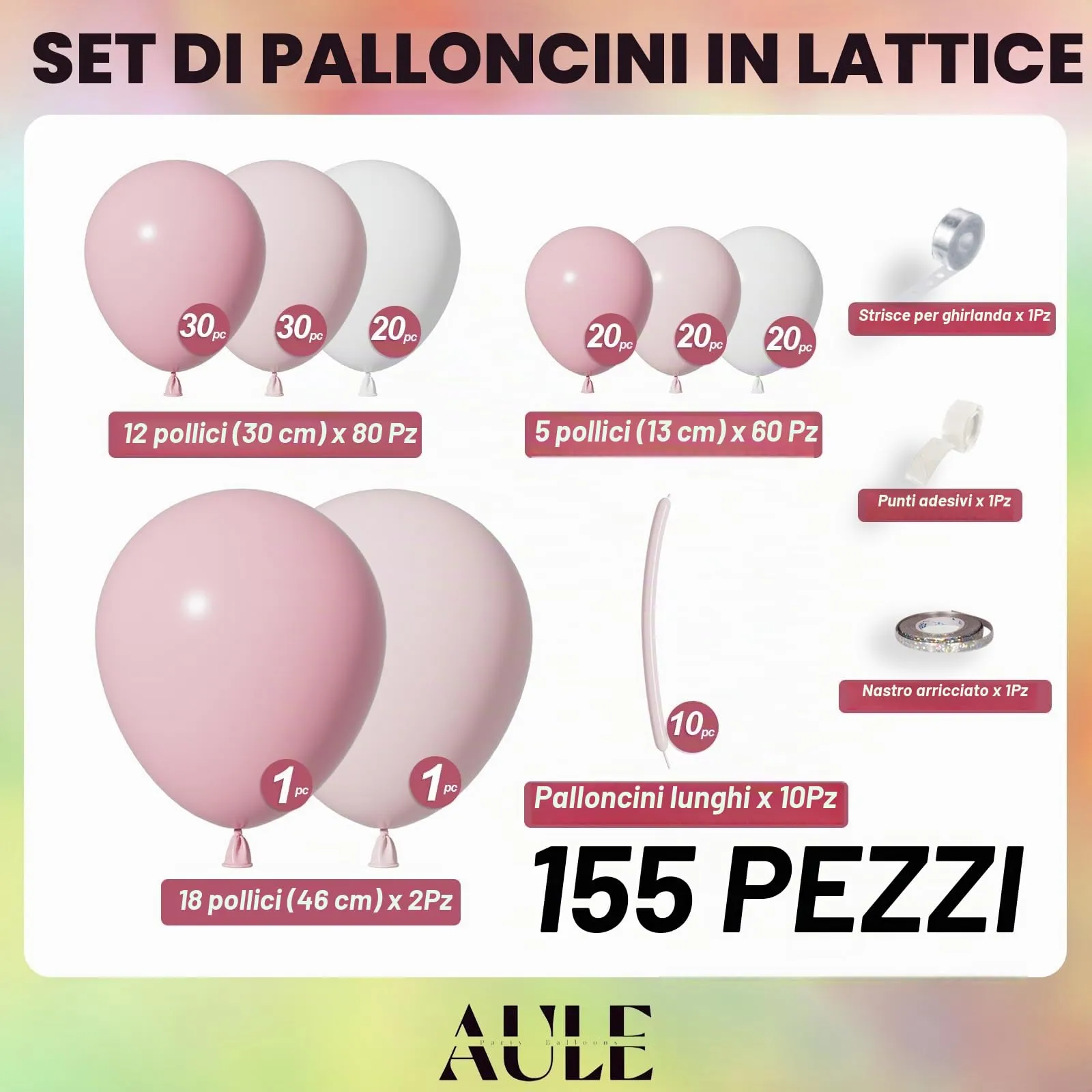 AULE Kit Arco Palloncini Rosa, 155 Pezzi con Coriandoli e Set Ghirlanda in Lattice - immagine 2