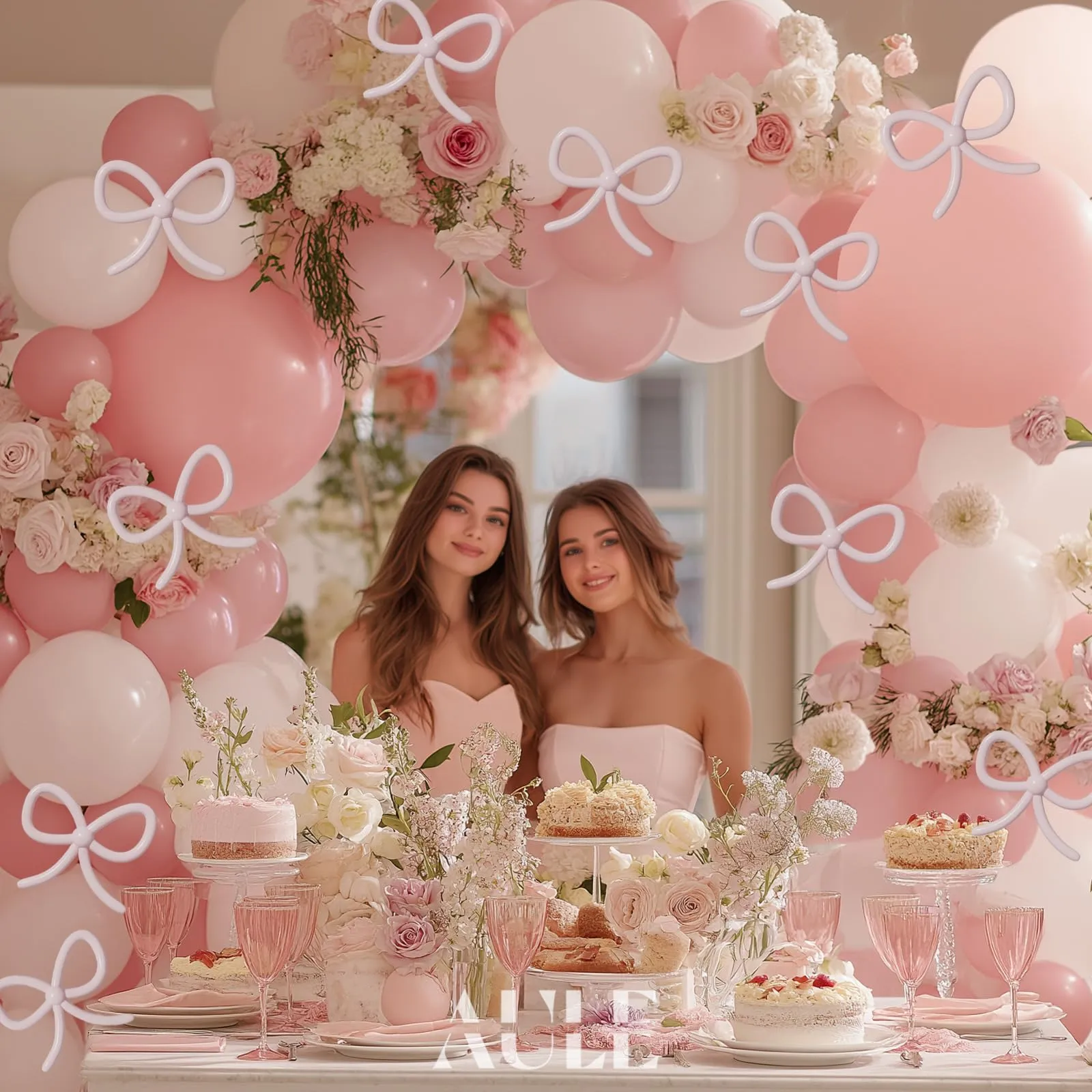 AULE Kit Arco Palloncini Rosa, 155 Pezzi con Coriandoli e Set Ghirlanda in Lattice - immagine 3