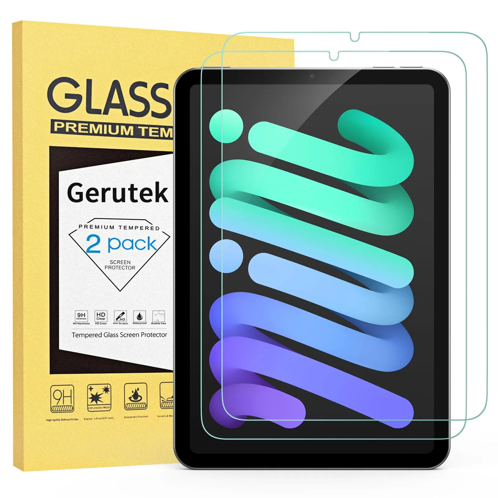 Gerutek Pellicola Protettiva in Vetro Temperato per iPad Mini 7 (A17 Pro) e Mini 6 8.3 pollici, 2 Pezzi - immagine 1