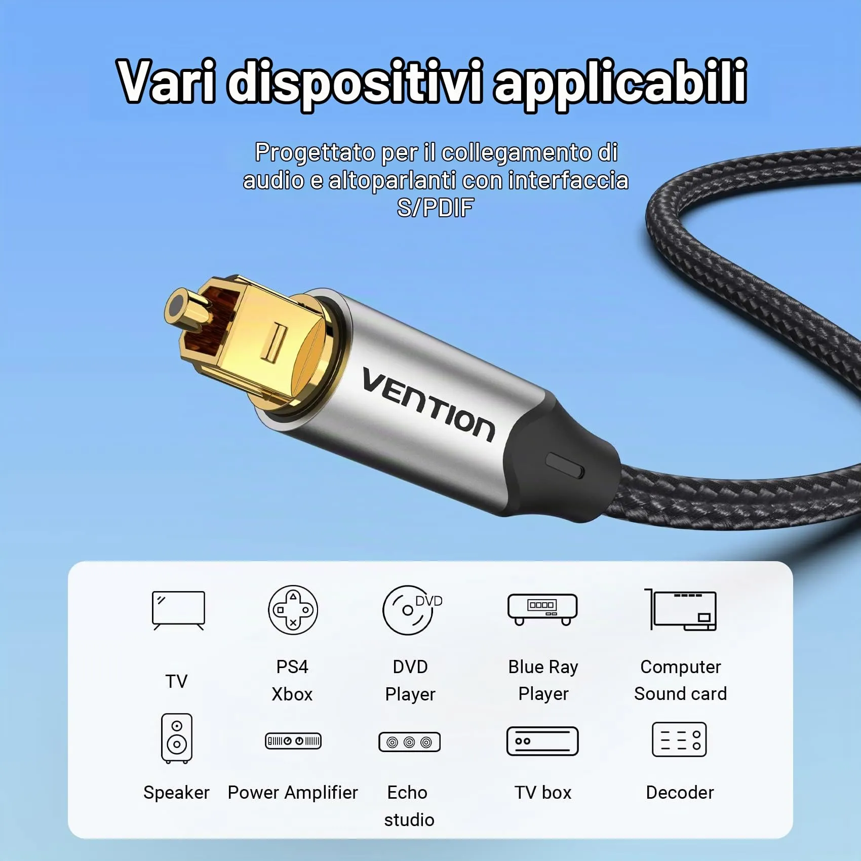 Vention Cavo Ottico Audio Digitale Toslink S/PDIF 3m (Alluminio) - immagine 7