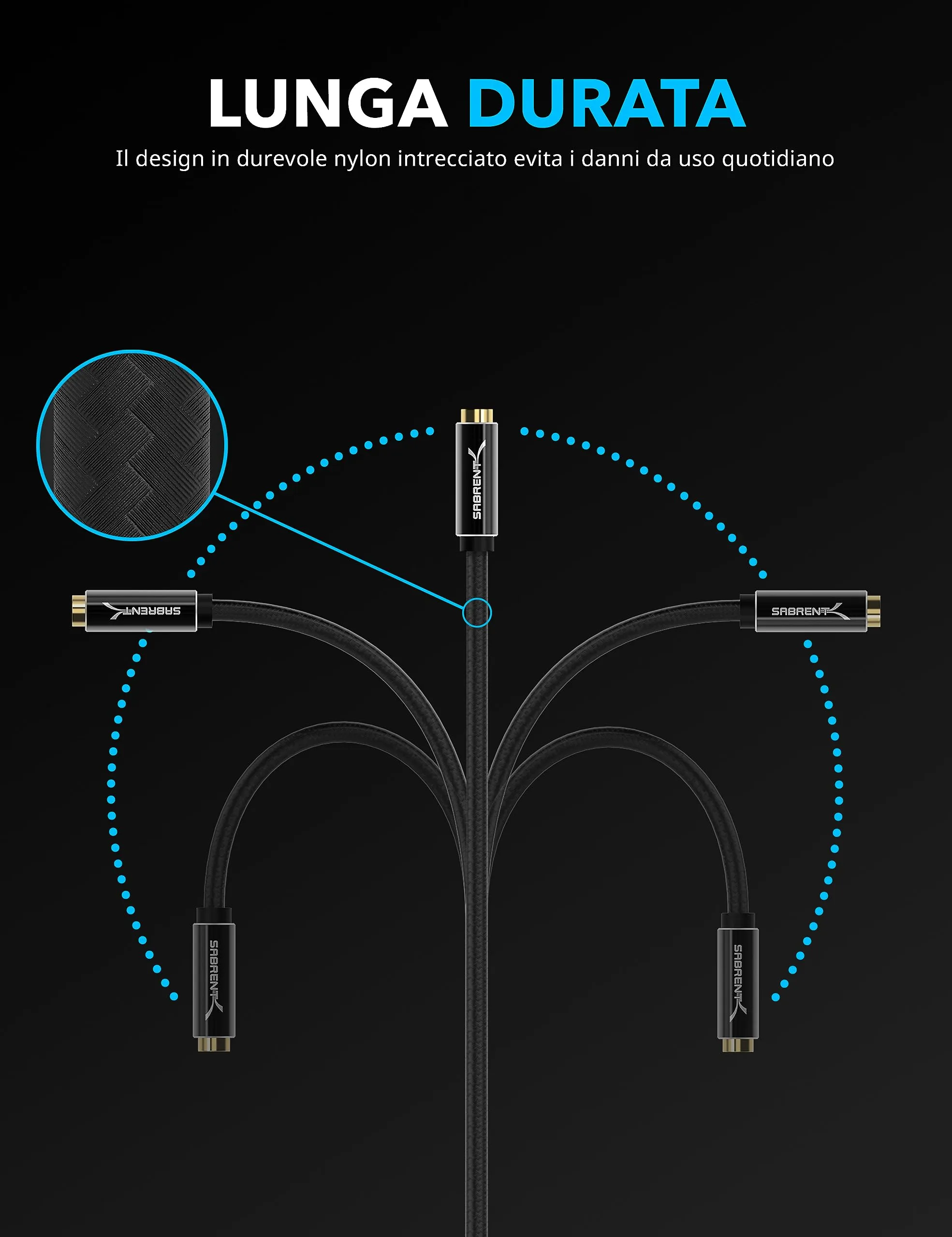 Sabrent Adattatore Audio USB a Jack 3,5 mm Esterna (50cm) per Cuffie e Microfono (CB-UA35) - immagine 3