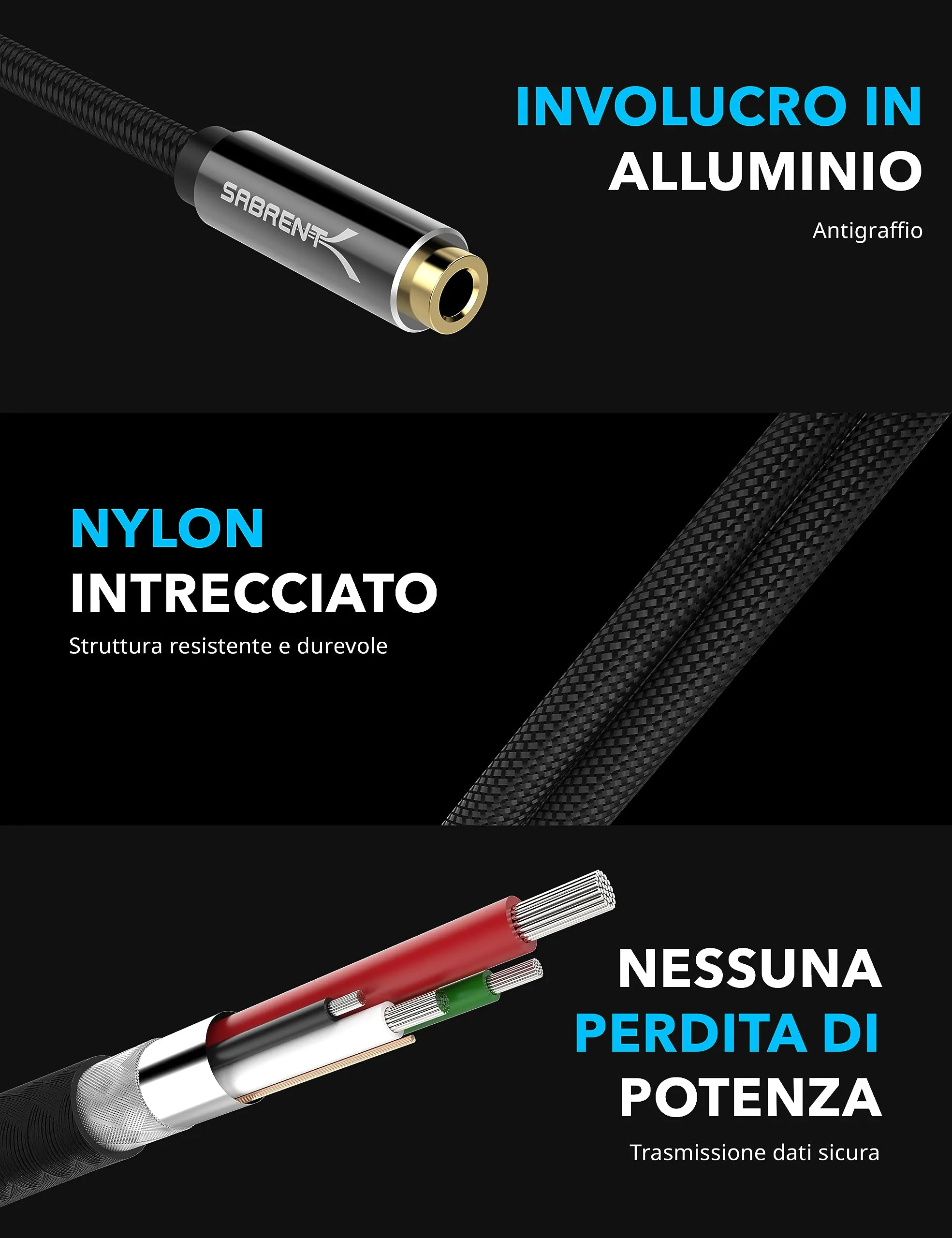 Sabrent Adattatore Audio USB a Jack 3,5 mm Esterna (50cm) per Cuffie e Microfono (CB-UA35) - immagine 4
