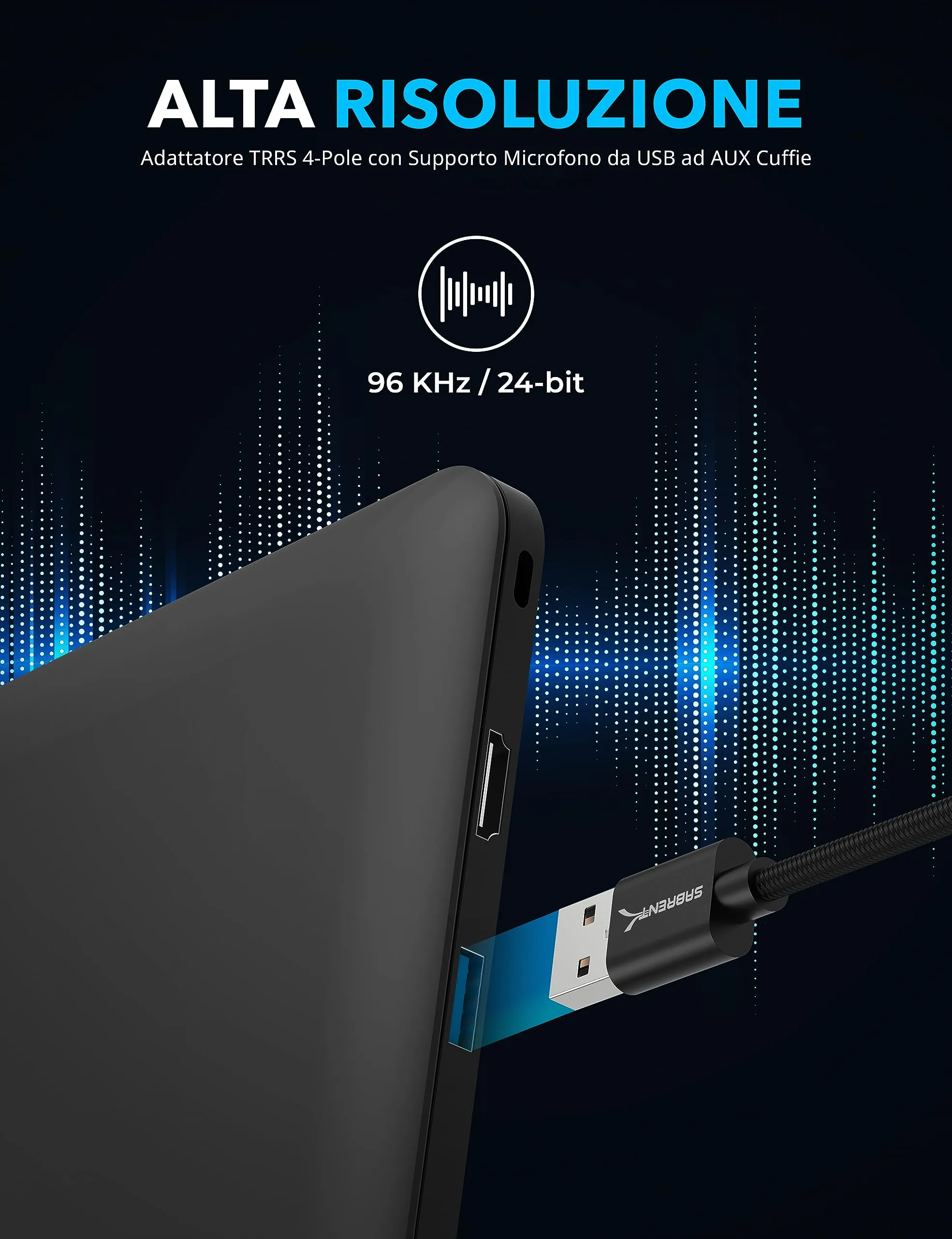 Sabrent Adattatore Audio USB a Jack 3,5 mm Esterna (50cm) per Cuffie e Microfono (CB-UA35) - immagine 6
