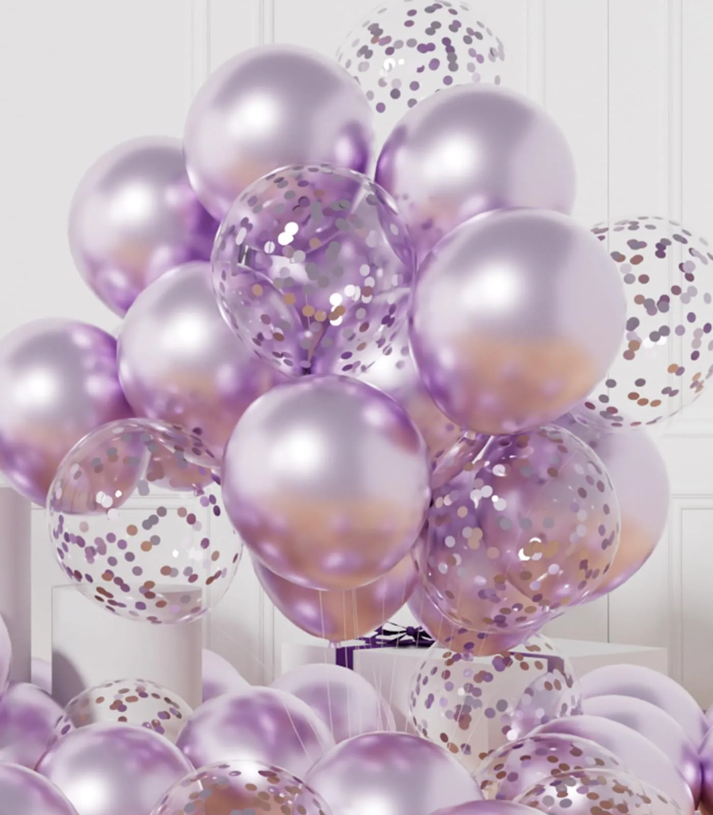 AULE Palloncini Lilla Metallizzati con Coriandoli, 42 Pezzi, 30cm - immagine 1