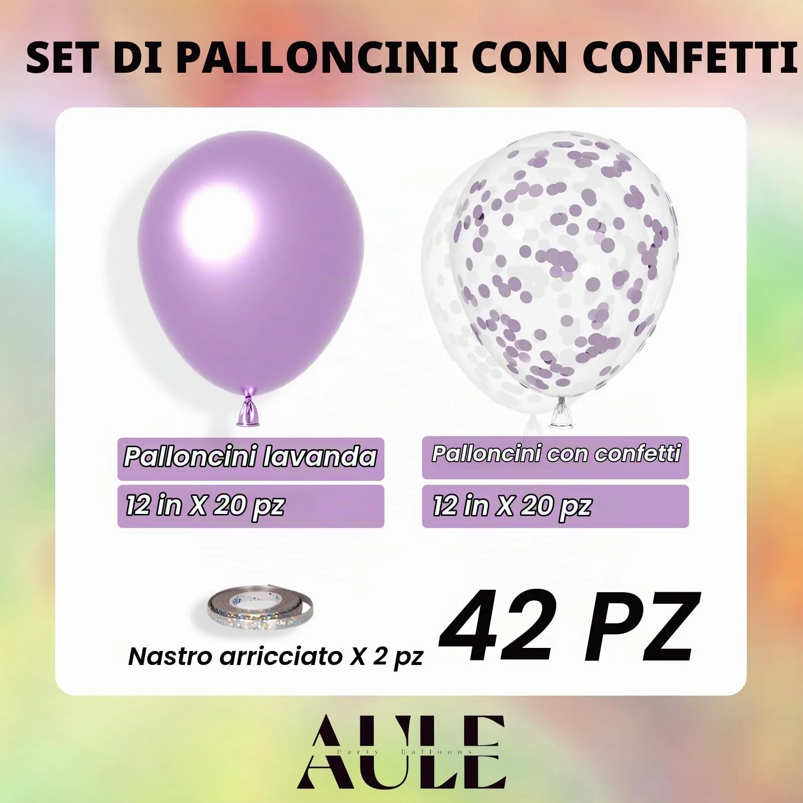 AULE Palloncini Lilla Metallizzati con Coriandoli, 42 Pezzi, 30cm - immagine 3
