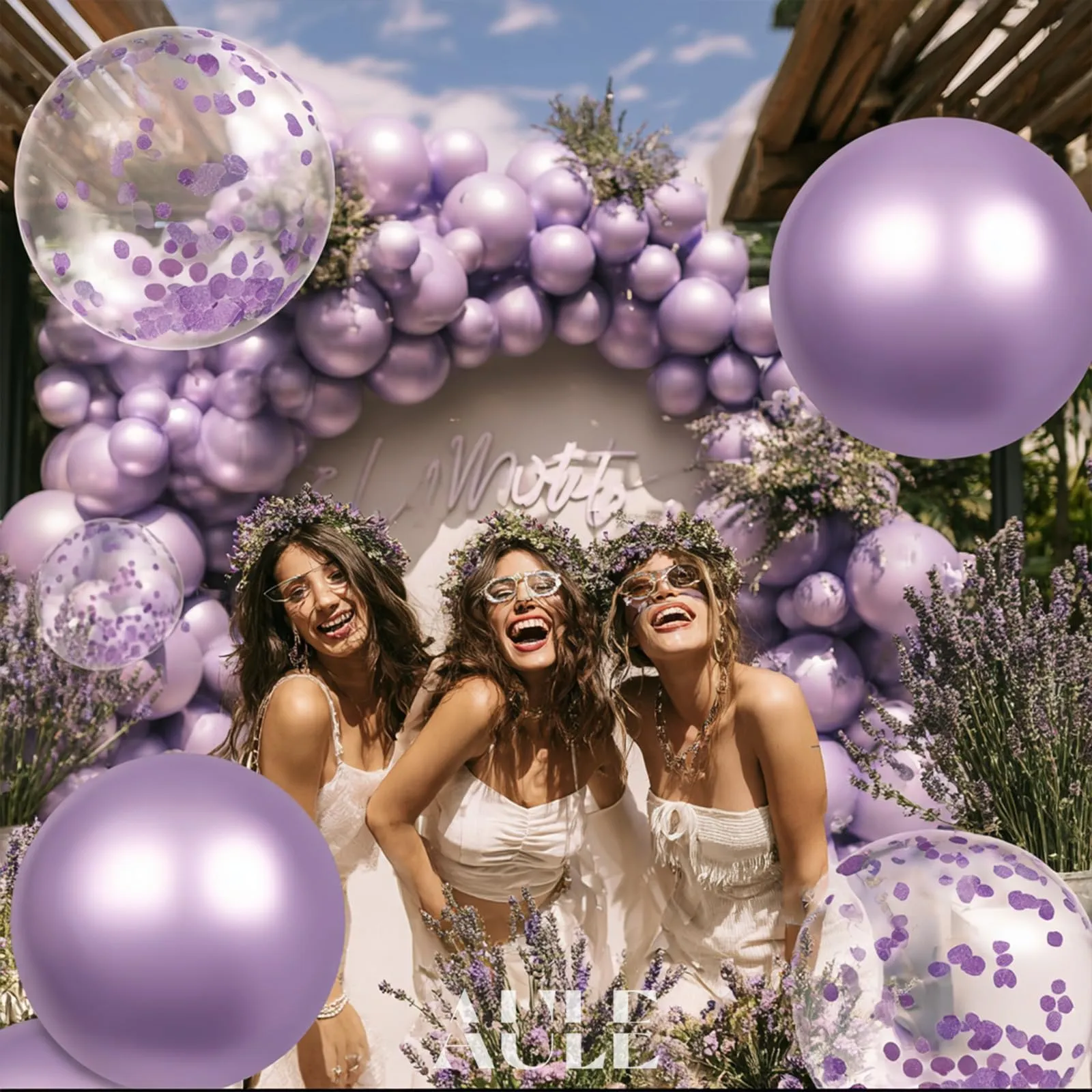 AULE Palloncini Lilla Metallizzati con Coriandoli, 42 Pezzi, 30cm - immagine 4