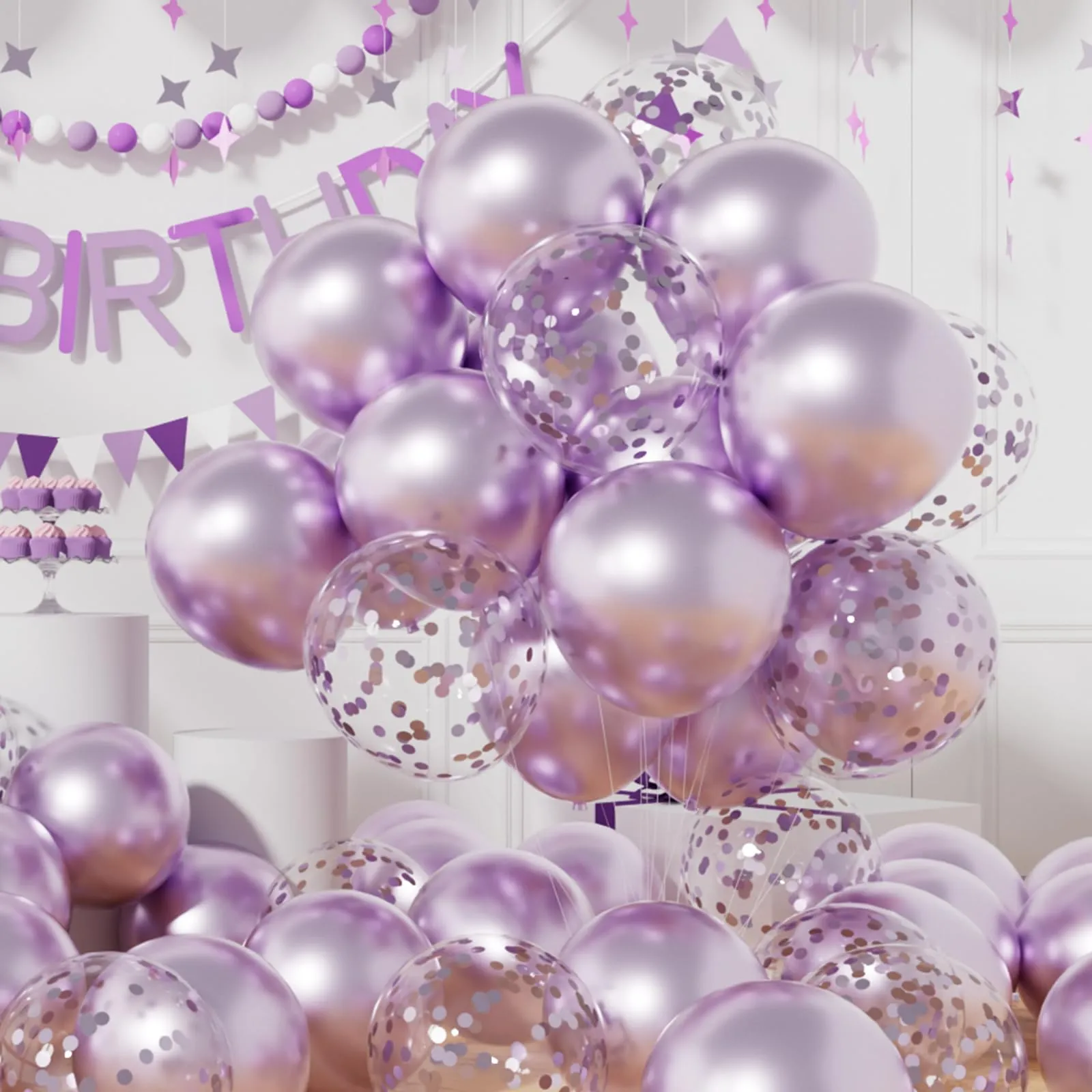 AULE Palloncini Lilla Metallizzati con Coriandoli, 42 Pezzi, 30cm - immagine 5