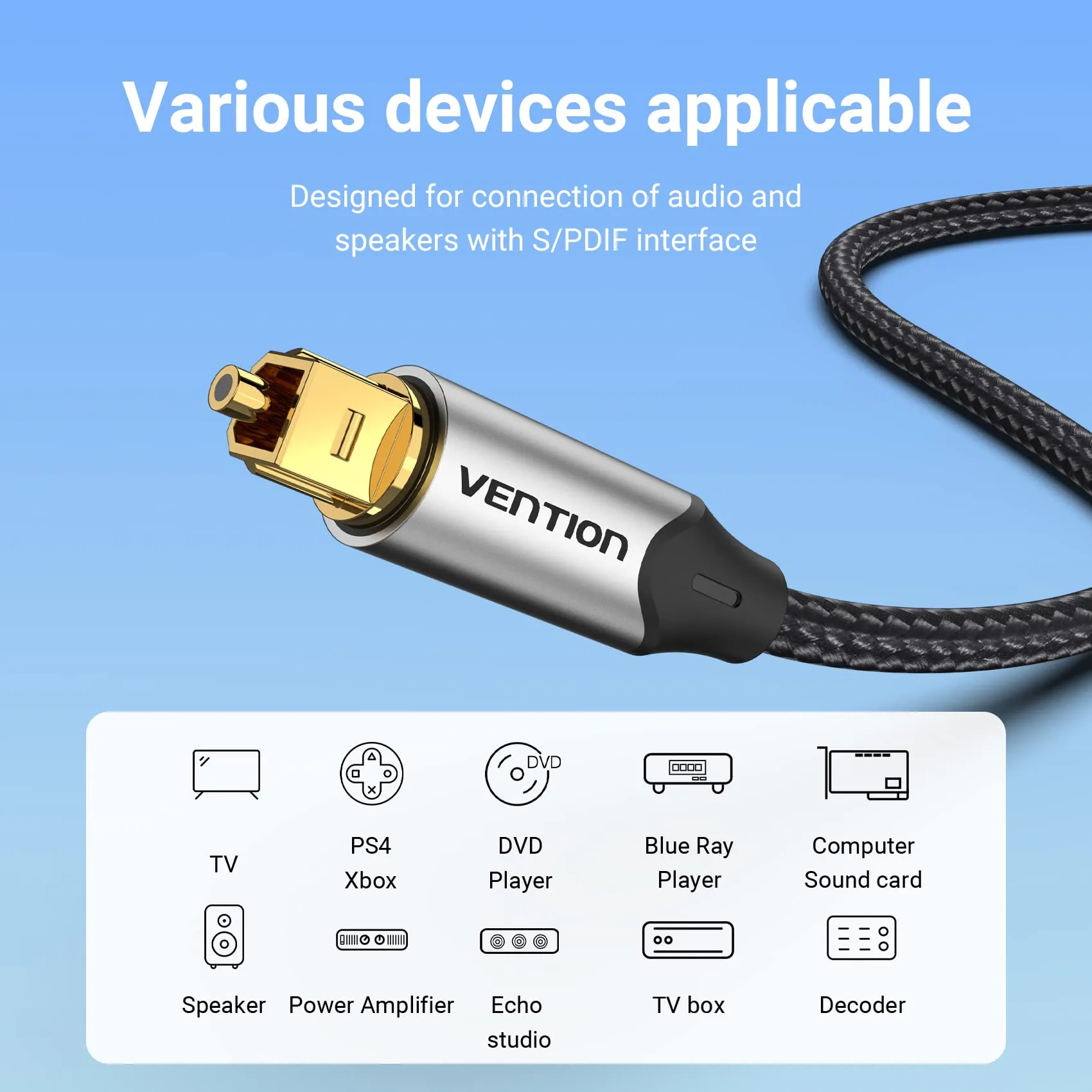 Vention Cavo Ottico Audio Digitale Toslink S/PDIF 1,5m (Alluminio) - immagine 7