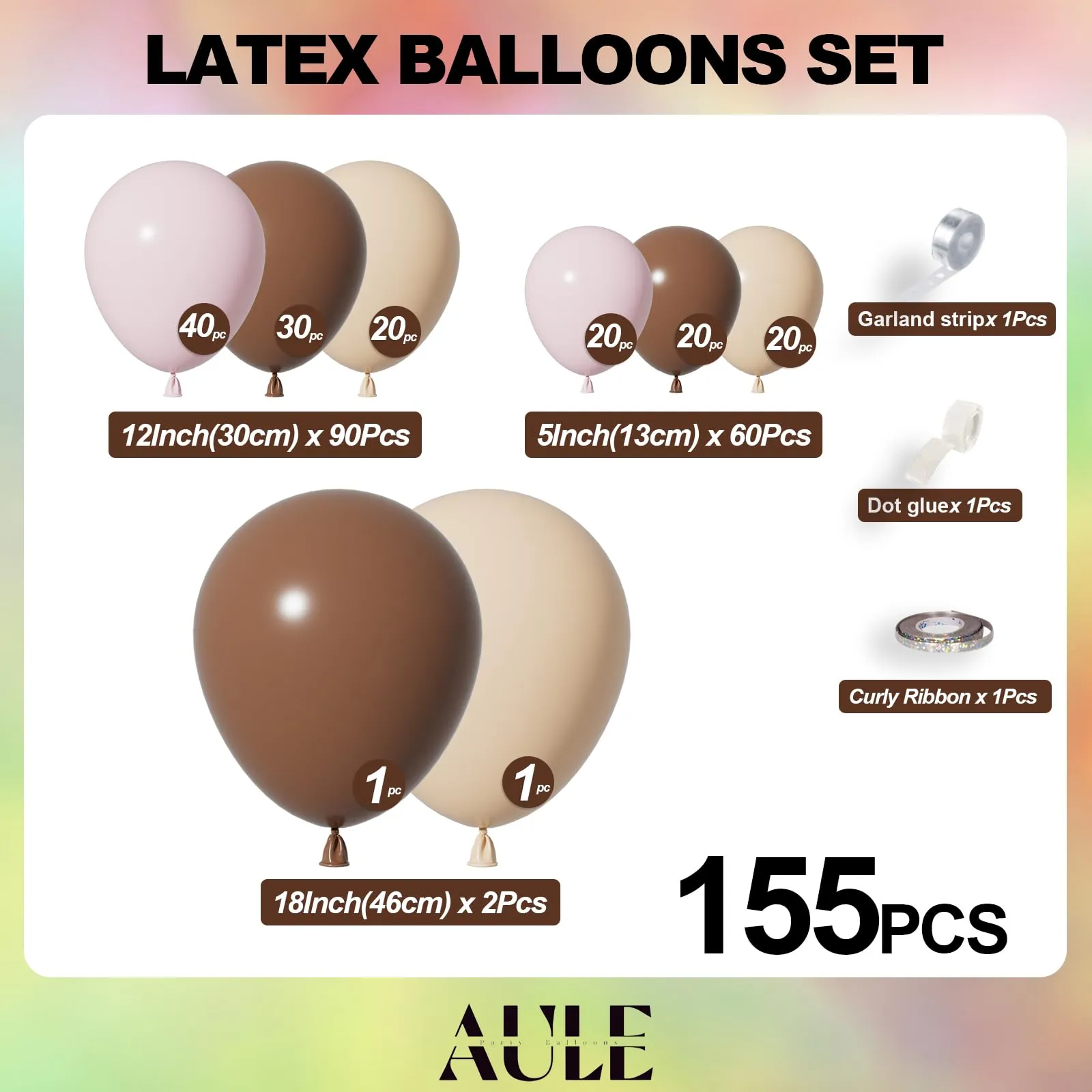 AULE Kit Arco di Palloncini Marroni, 155 Pezzi Set Ghirlanda - immagine 2
