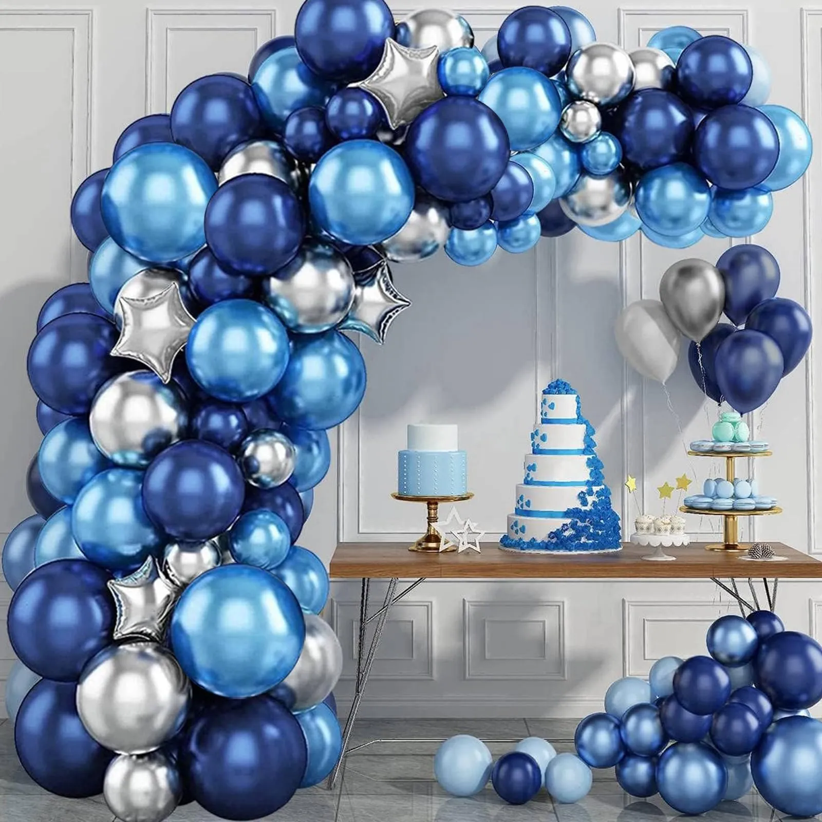 Netnology Kit Arco Palloncini Blu Navy e Argento, 97 Pezzi con Palloncini Agata Nera e Stelle - immagine 1
