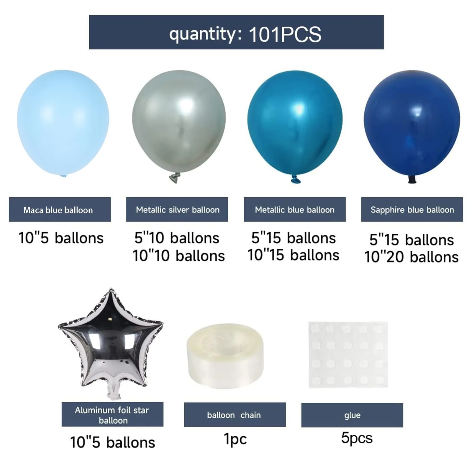 Netnology Kit Arco Palloncini Blu Navy e Argento, 97 Pezzi con Palloncini Agata Nera e Stelle - immagine 2
