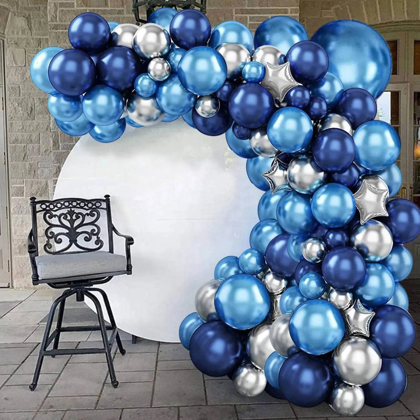 Netnology Kit Arco Palloncini Blu Navy e Argento, 97 Pezzi con Palloncini Agata Nera e Stelle - immagine 3
