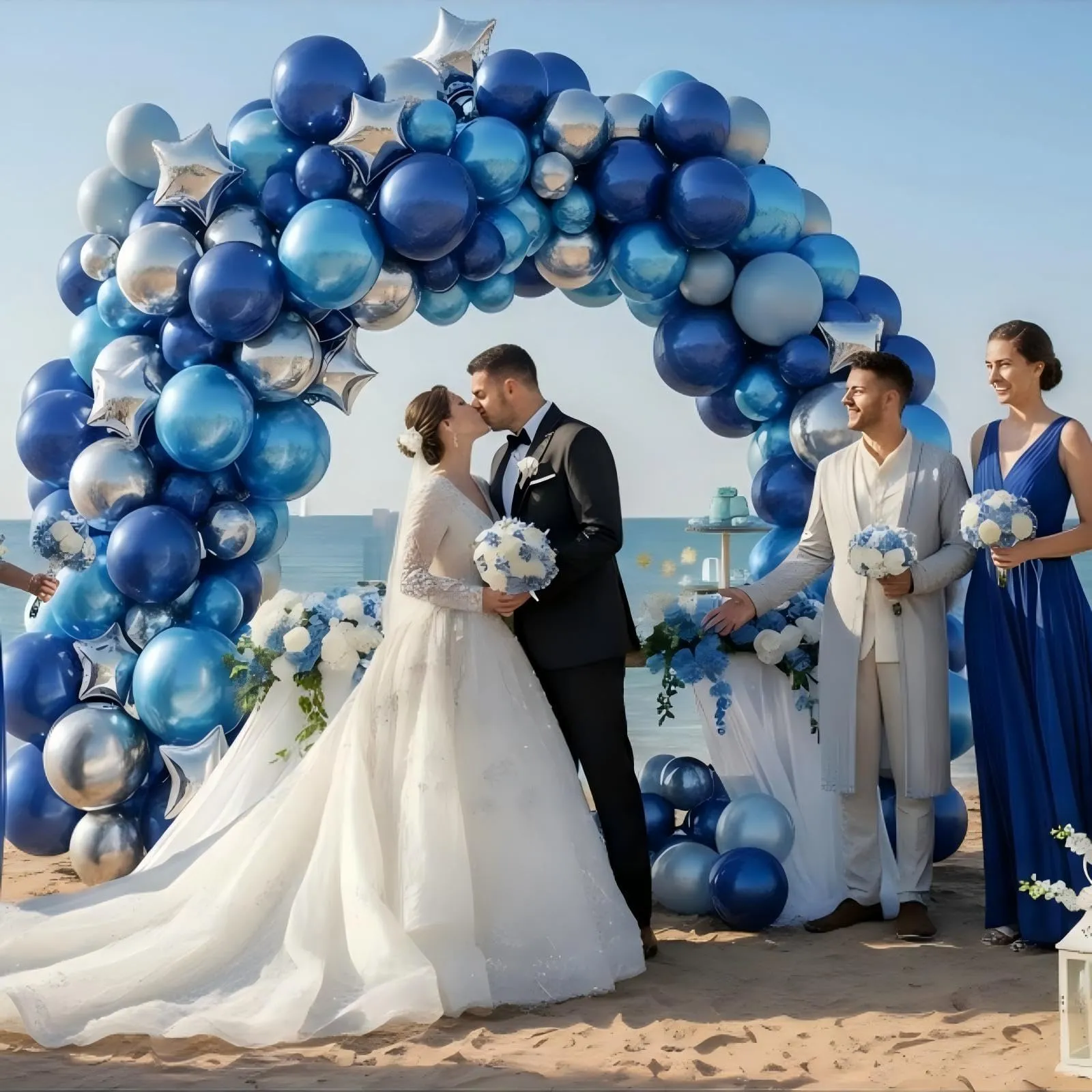 Netnology Kit Arco Palloncini Blu Navy e Argento, 97 Pezzi con Palloncini Agata Nera e Stelle - immagine 4