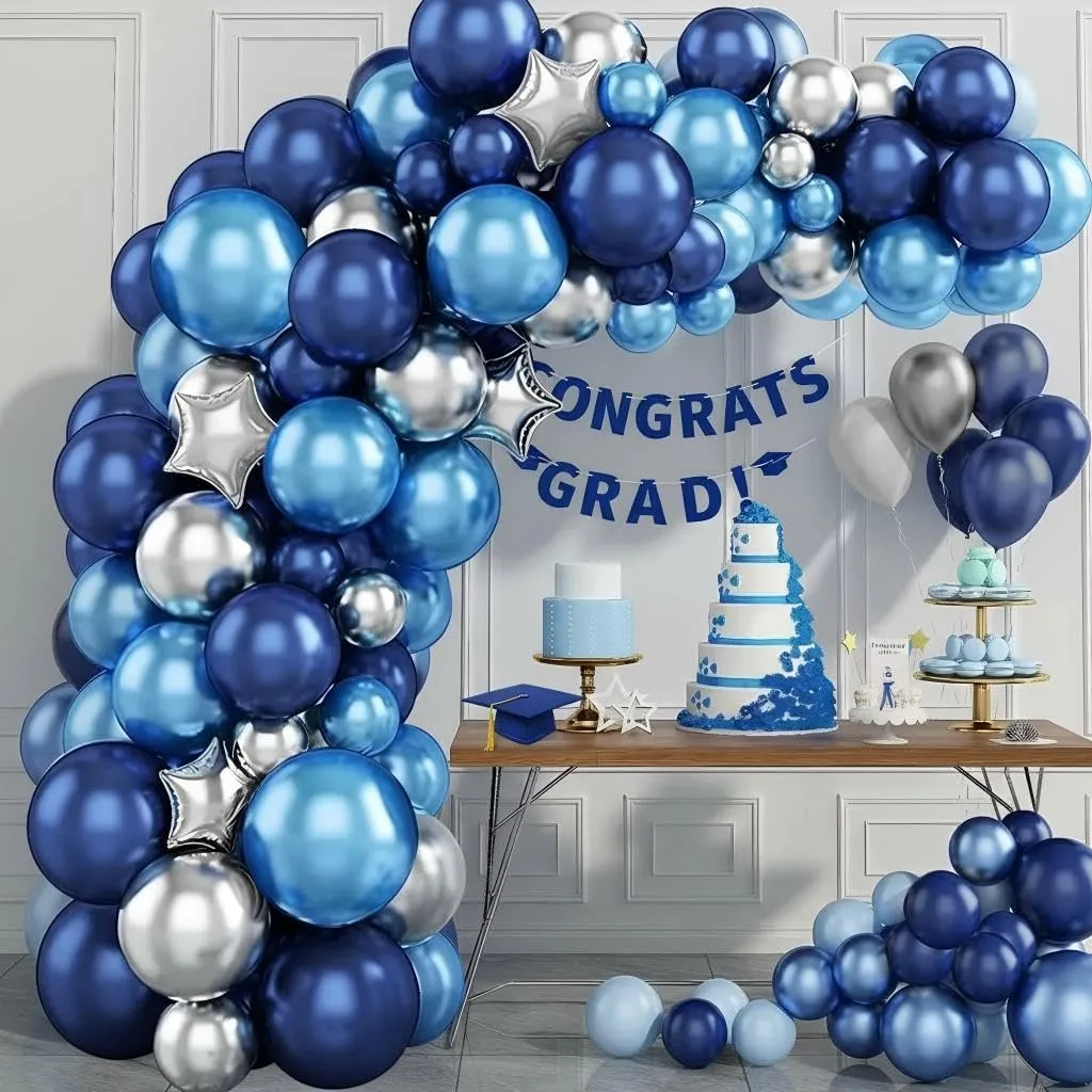 Netnology Kit Arco Palloncini Blu Navy e Argento, 97 Pezzi con Palloncini Agata Nera e Stelle - immagine 6