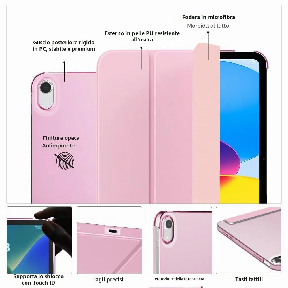 MoKo Custodia per iPad 11a Gen 2025 (A16) e iPad 10a Gen 2022, Bouquet Rosa - immagine 3