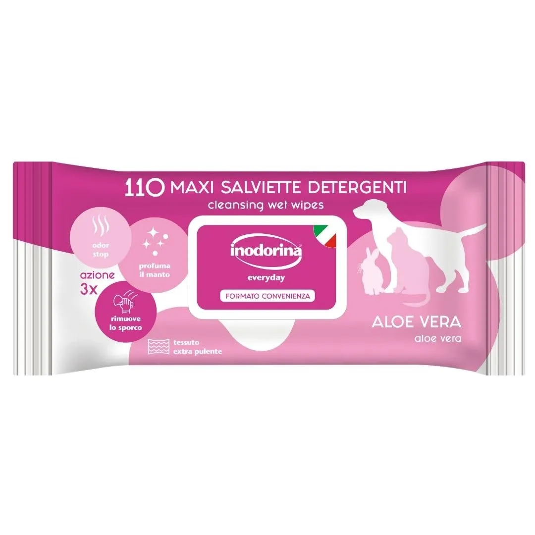 Inodorina Salviette per Cani e Gatti Everyday Aloe Vera, 110 Pezzi - immagine 1