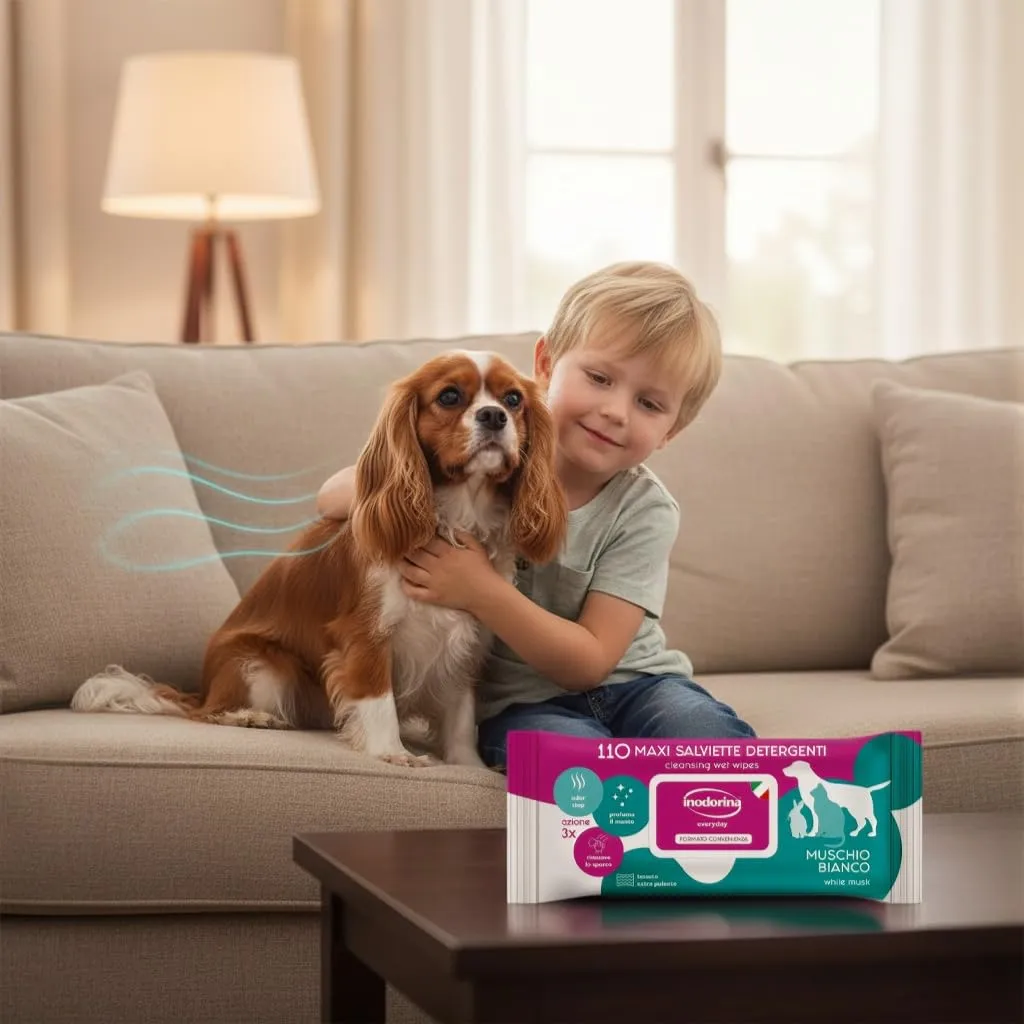 Inodorina Muschio Bianco Salviette igieniche umidificate per cani e gatti, 110 unità - immagine 6