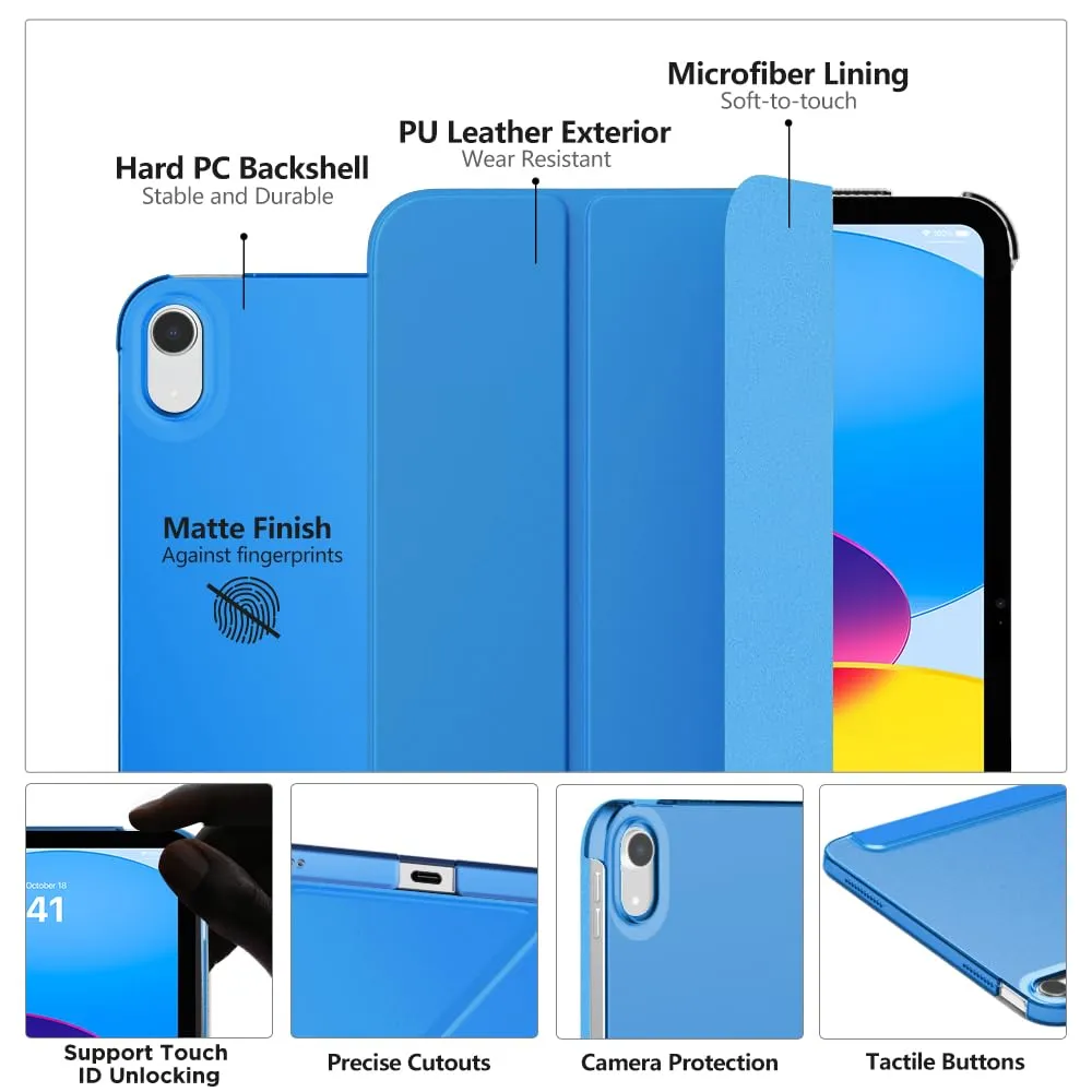 MoKo Cover for iPad 11th Gen 2025 and iPad 10th Gen 2022, Onda Blu - immagine 3