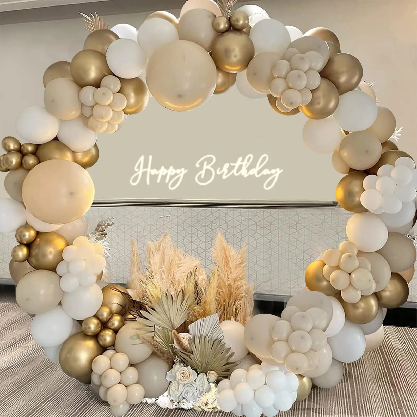 Netnology Kit Arco Ghirlanda di Palloncini Oro, Bianco e Sabbia, 128 Pezzi - immagine 1