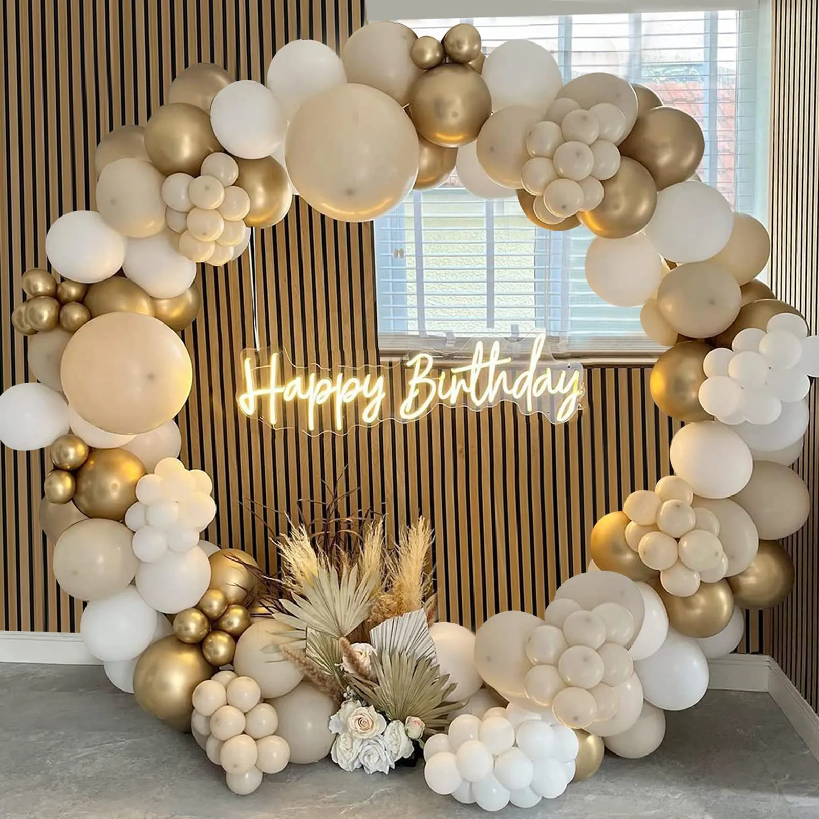 Netnology Kit Arco Ghirlanda di Palloncini Oro, Bianco e Sabbia, 128 Pezzi - immagine 5